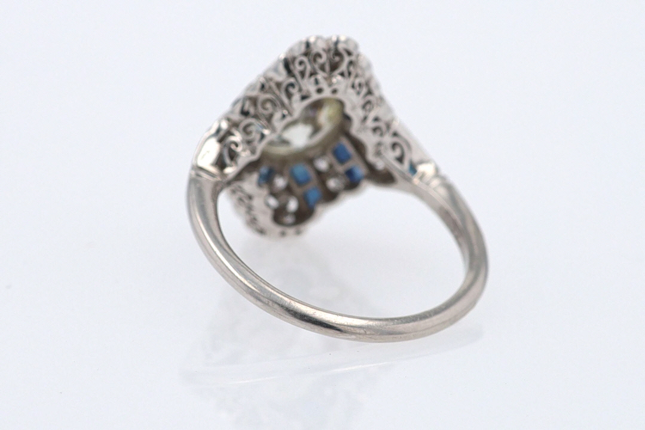 1.52 Carat Art Deco Style Diamond & Sapphire Engagement Ring