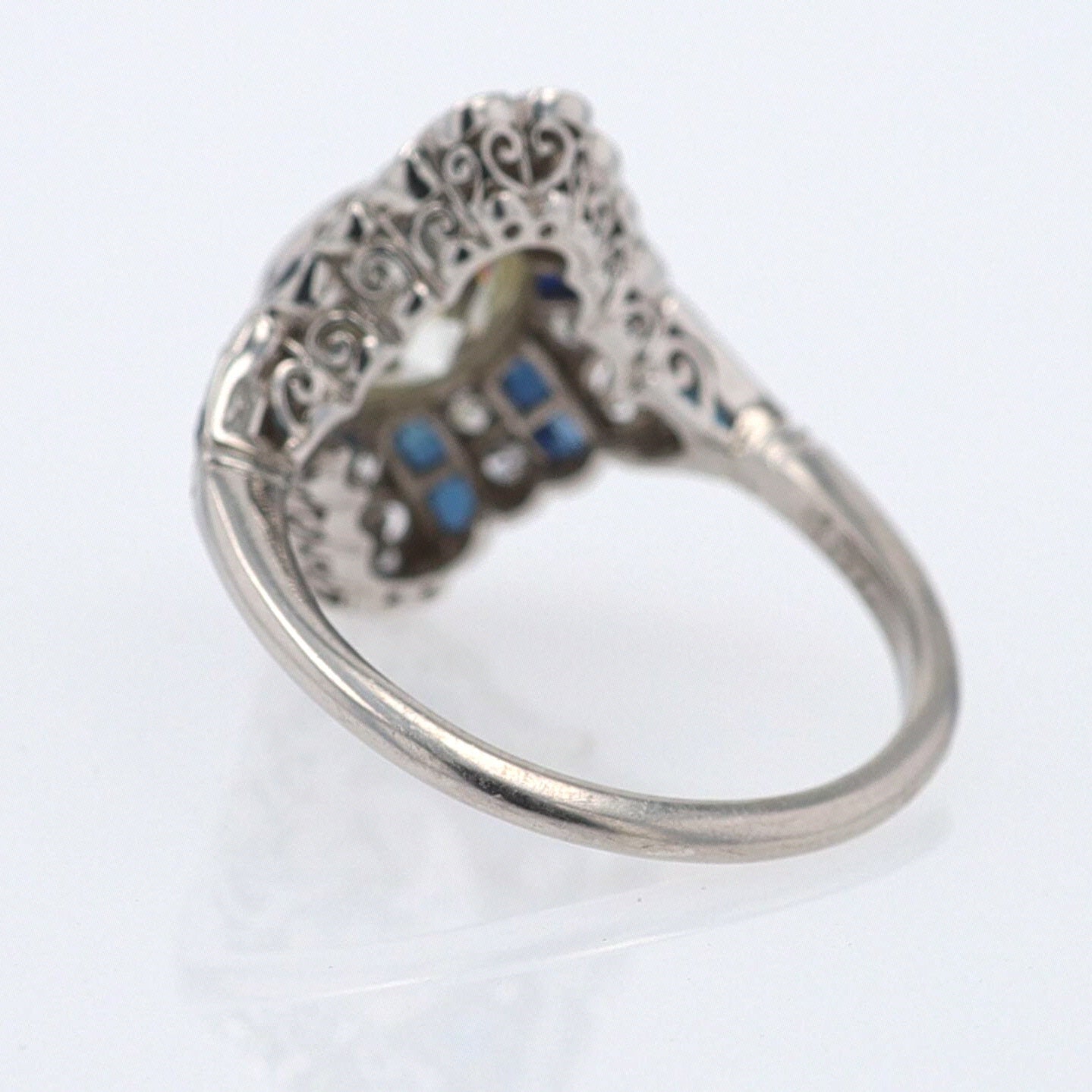 1.52 Carat Art Deco Style Diamond & Sapphire Engagement Ring