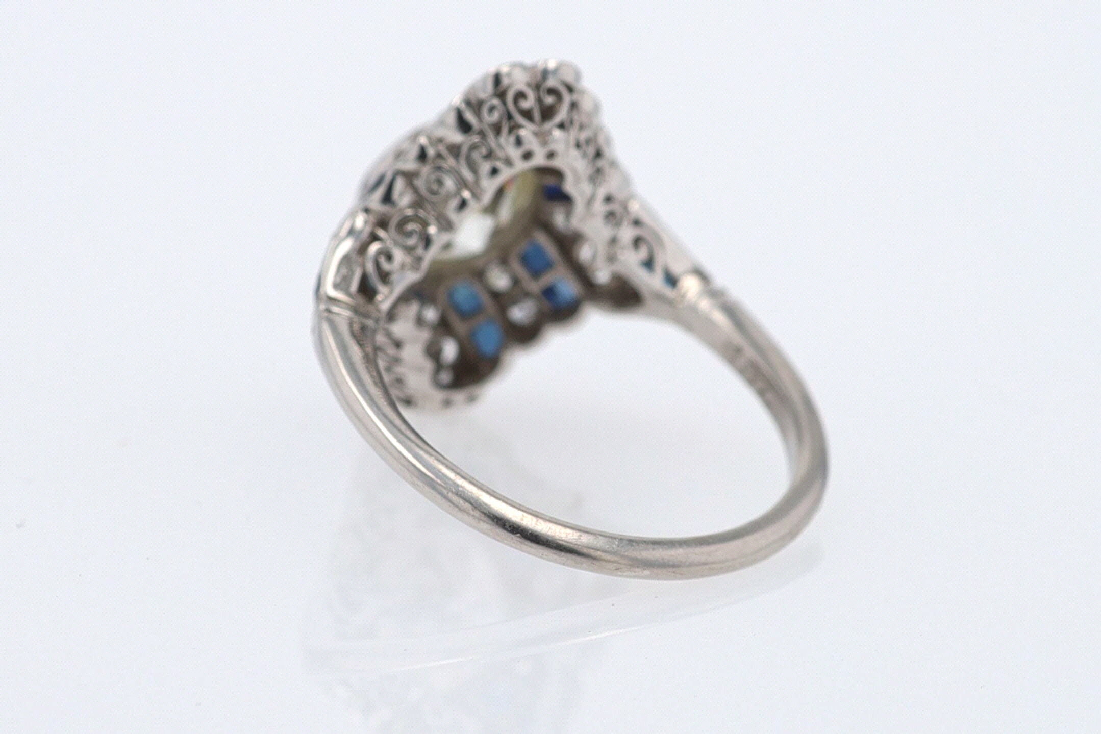 1.52 Carat Art Deco Style Diamond & Sapphire Engagement Ring