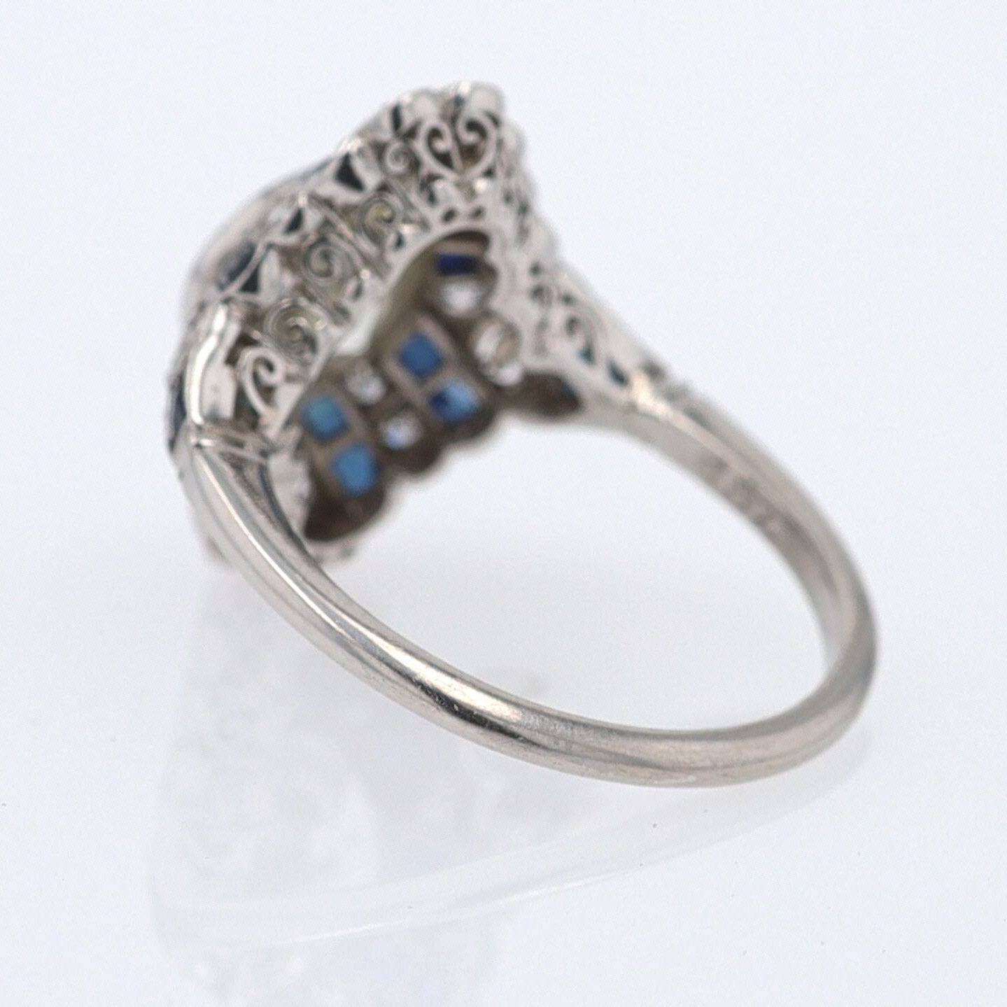 1.52 Carat Art Deco Style Diamond & Sapphire Engagement Ring