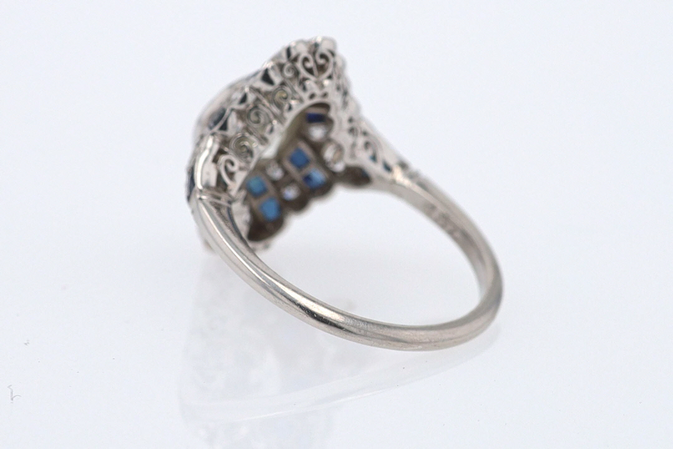 1.52 Carat Art Deco Style Diamond & Sapphire Engagement Ring