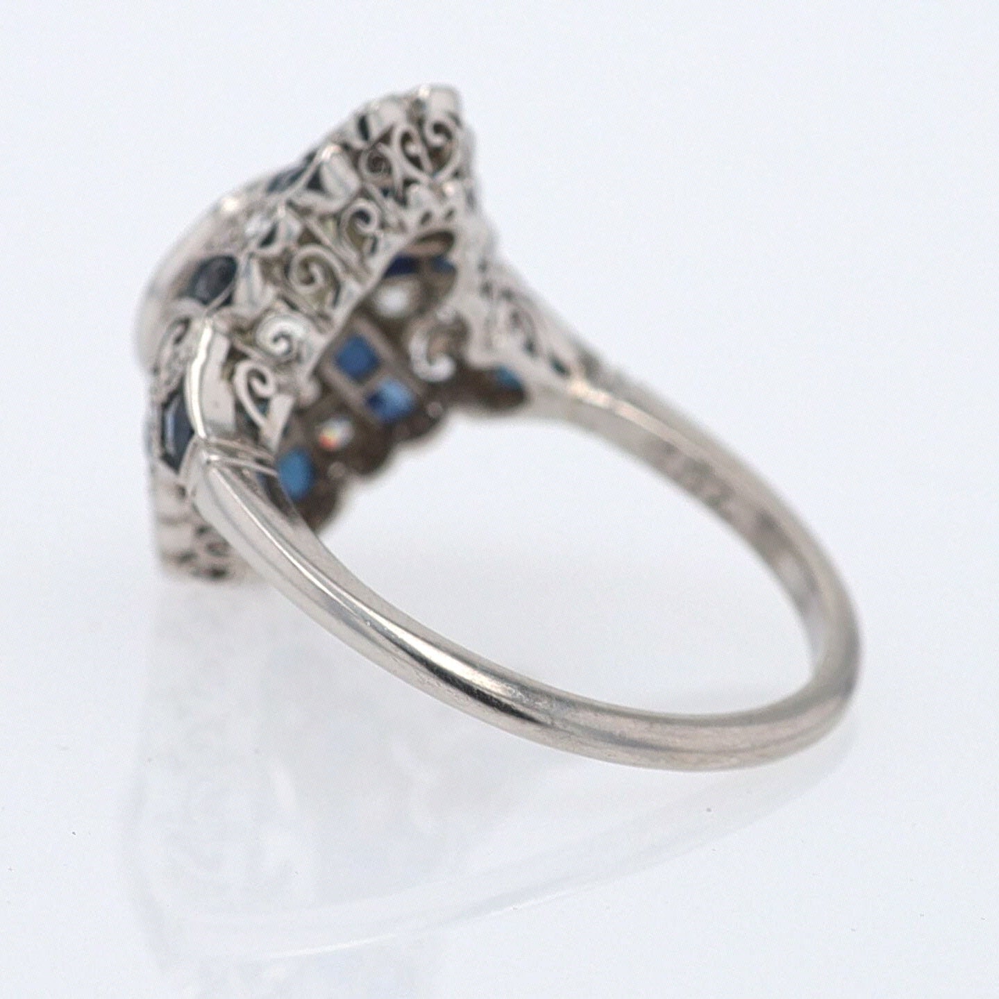 1.52 Carat Art Deco Style Diamond & Sapphire Engagement Ring