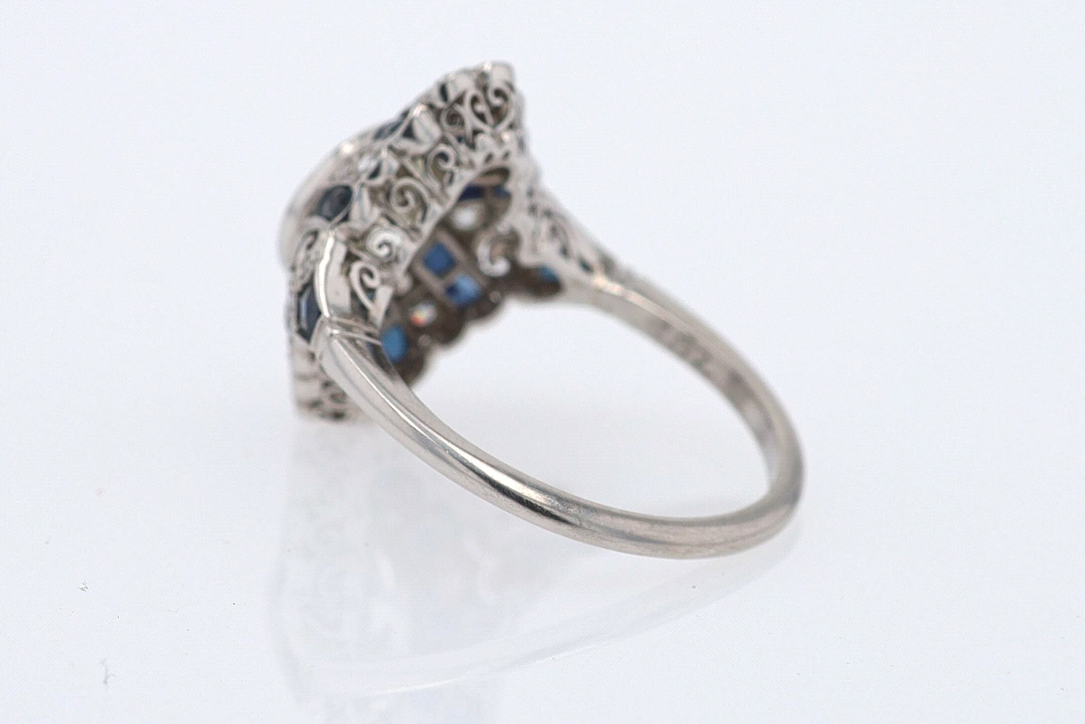 1.52 Carat Art Deco Style Diamond & Sapphire Engagement Ring