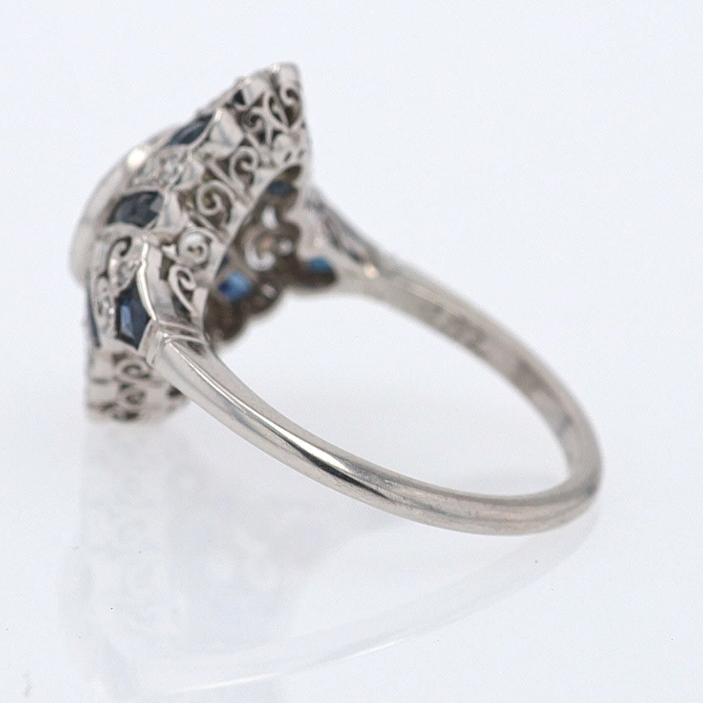 1.52 Carat Art Deco Style Diamond & Sapphire Engagement Ring