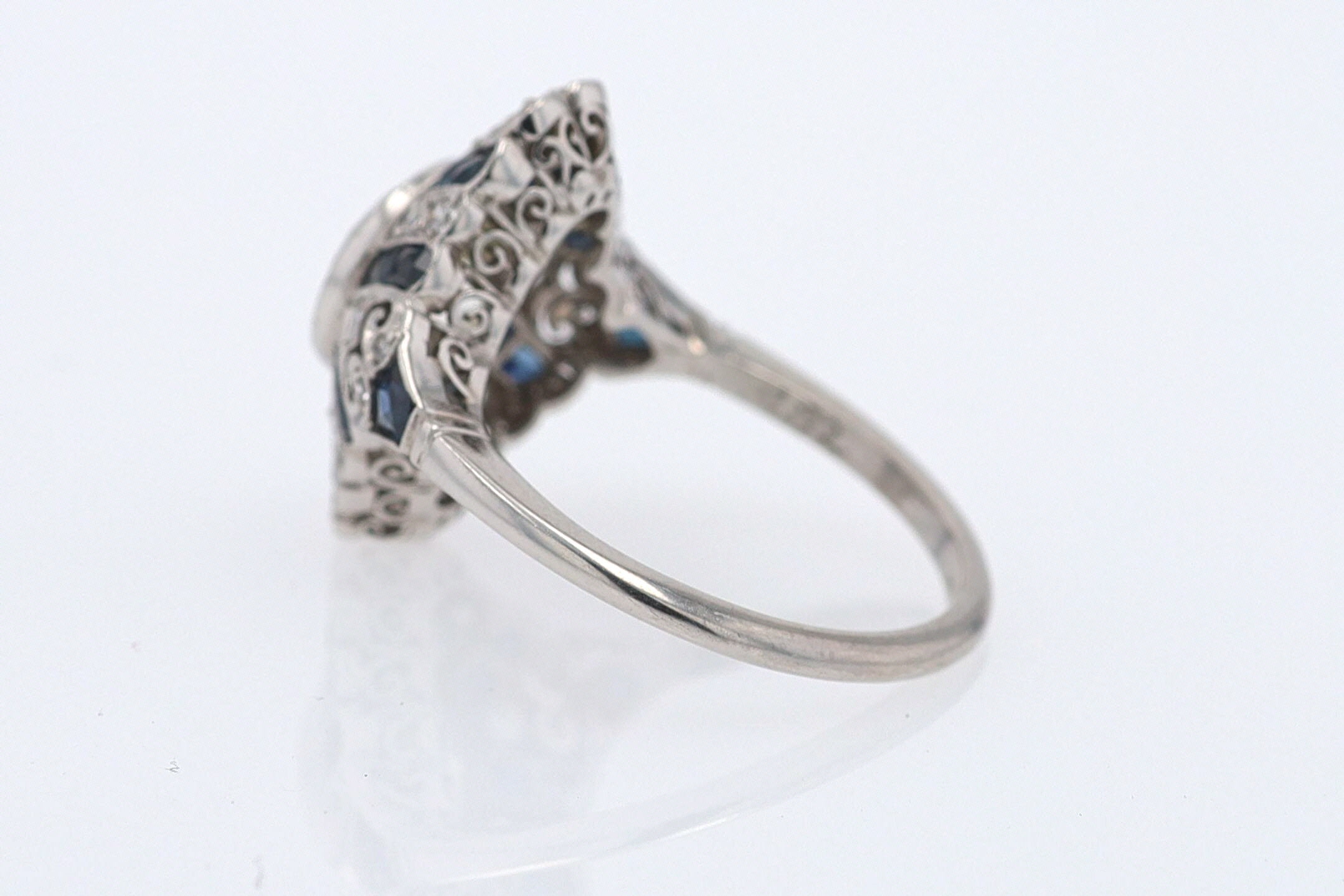 1.52 Carat Art Deco Style Diamond & Sapphire Engagement Ring