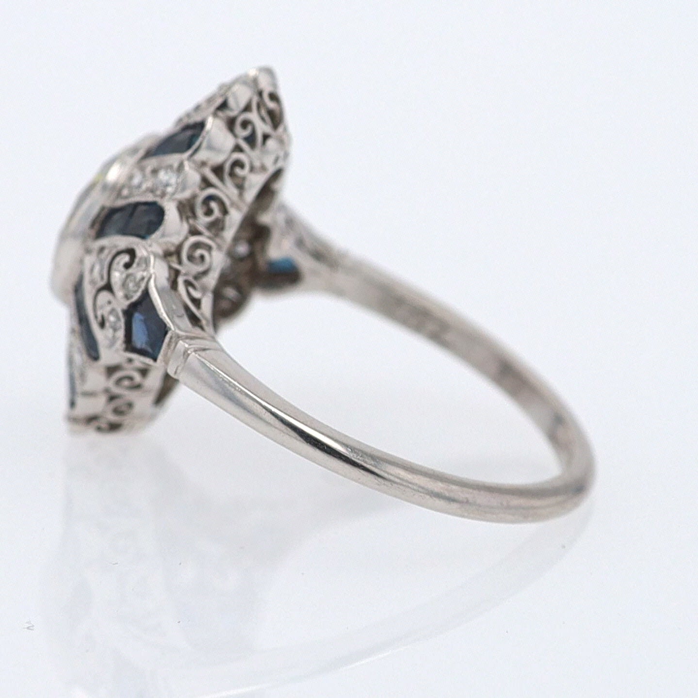 1.52 Carat Art Deco Style Diamond & Sapphire Engagement Ring