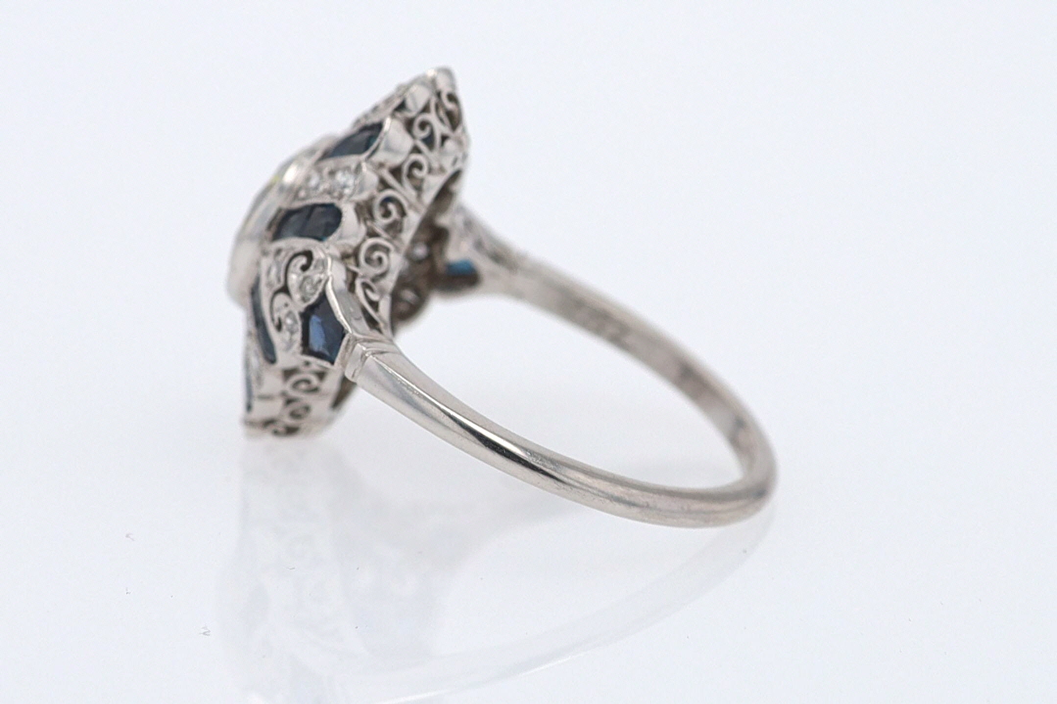 1.52 Carat Art Deco Style Diamond & Sapphire Engagement Ring