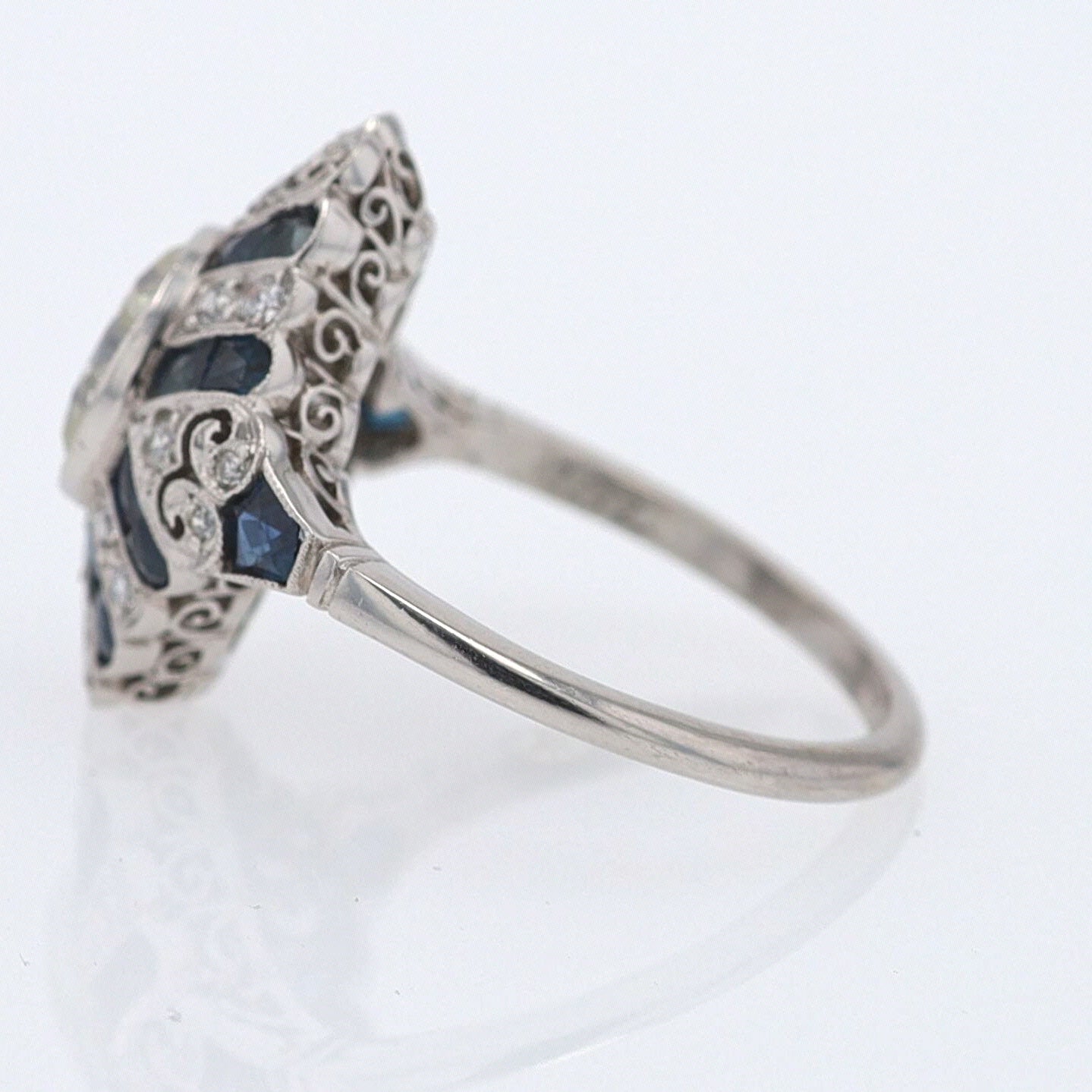 1.52 Carat Art Deco Style Diamond & Sapphire Engagement Ring