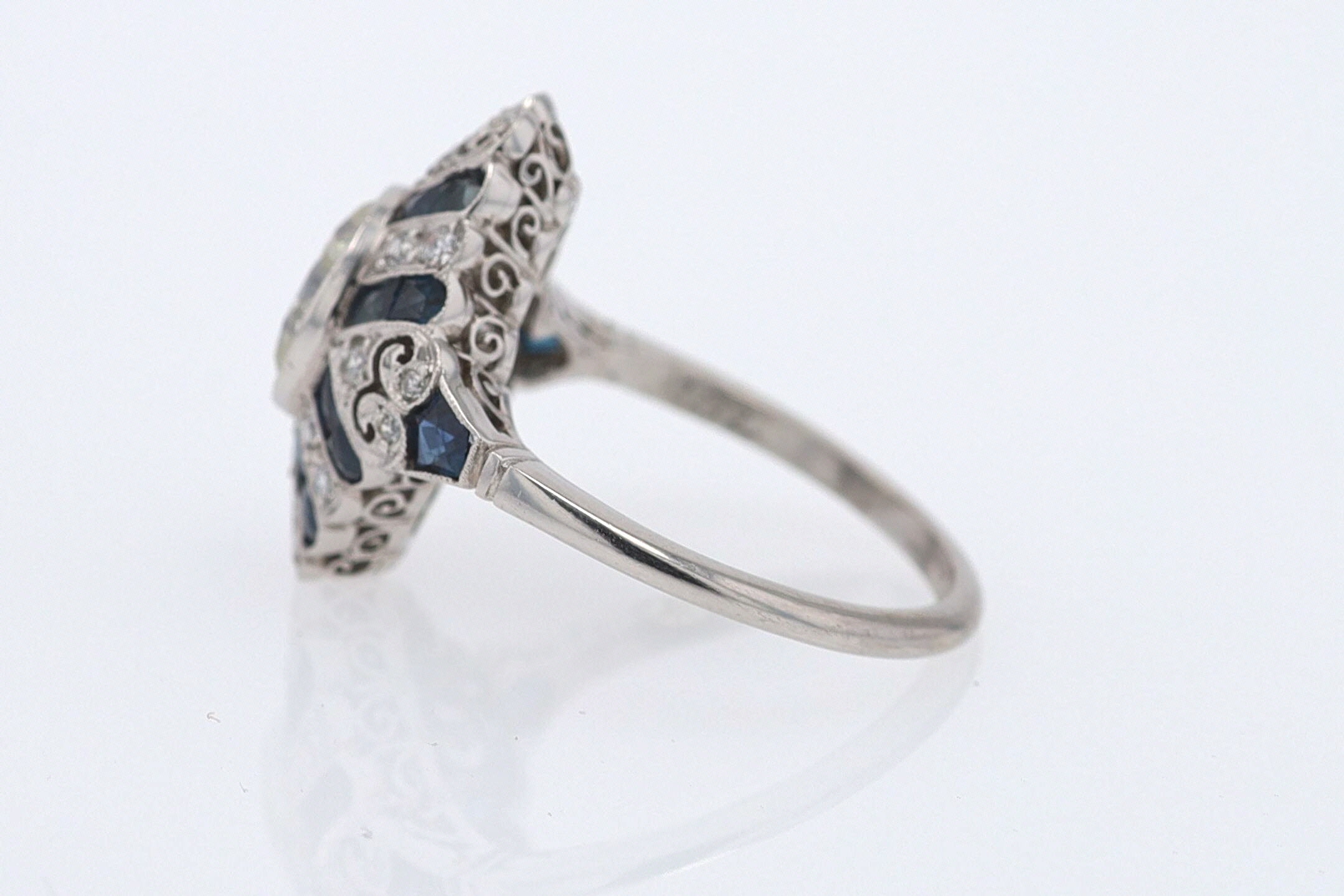 1.52 Carat Art Deco Style Diamond & Sapphire Engagement Ring