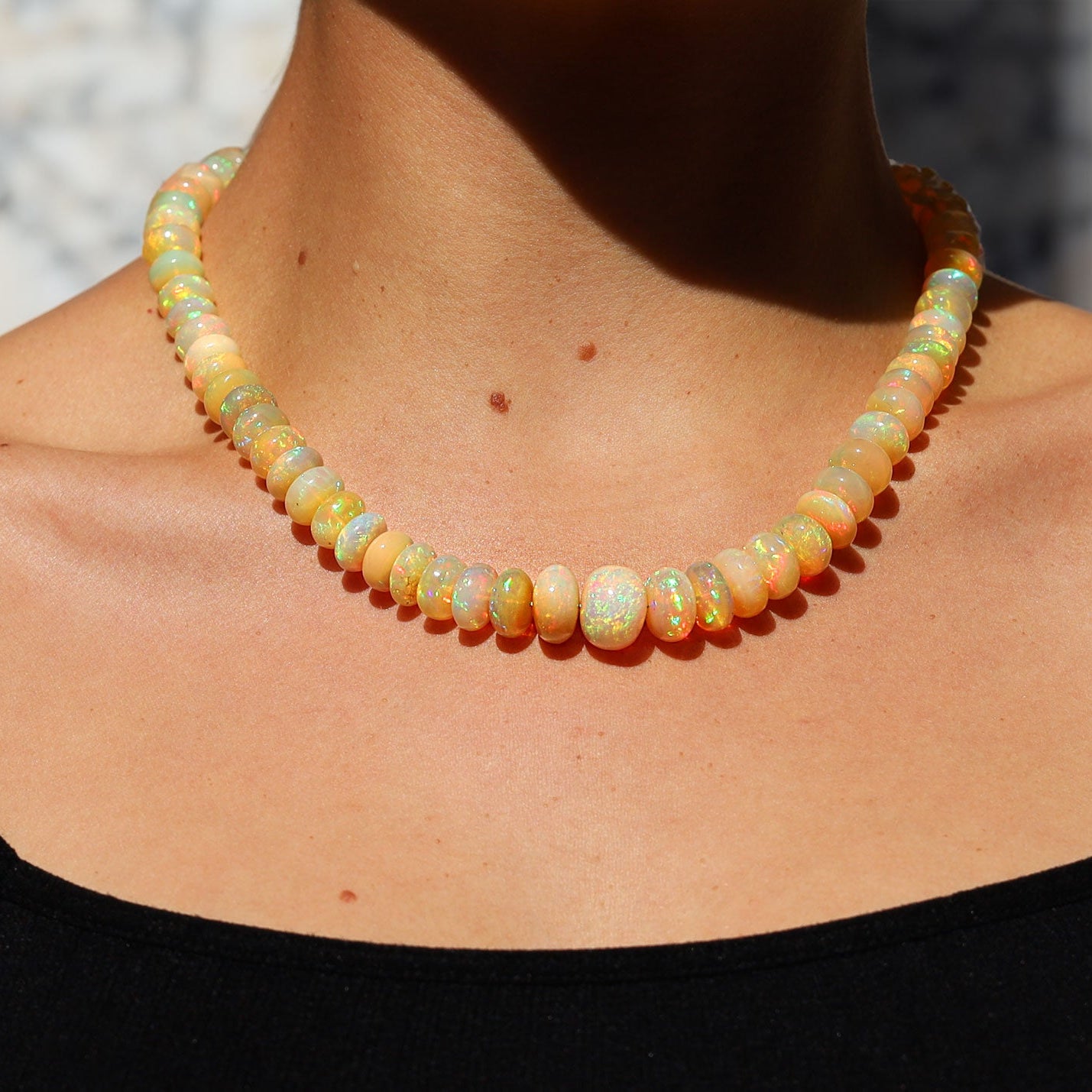 214 Carat Opal Beads & Pavé Diamond Clasp Necklace