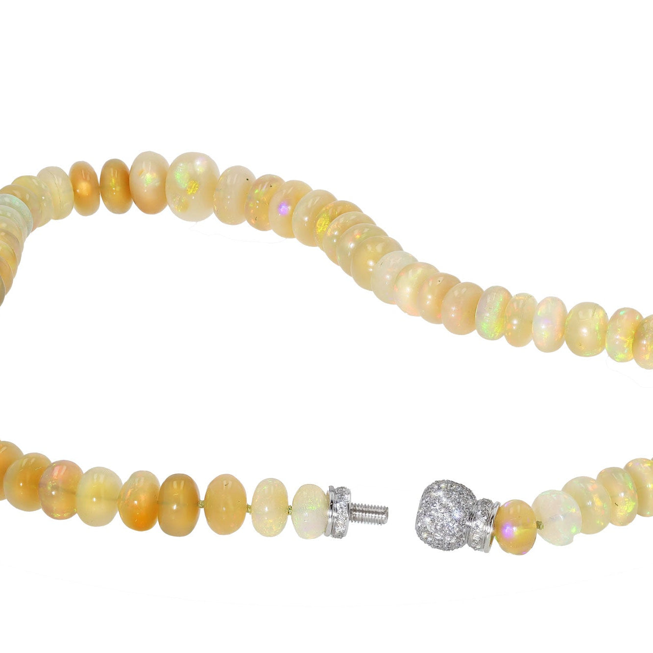 214 Carat Opal Beads & Pavé Diamond Clasp Necklace