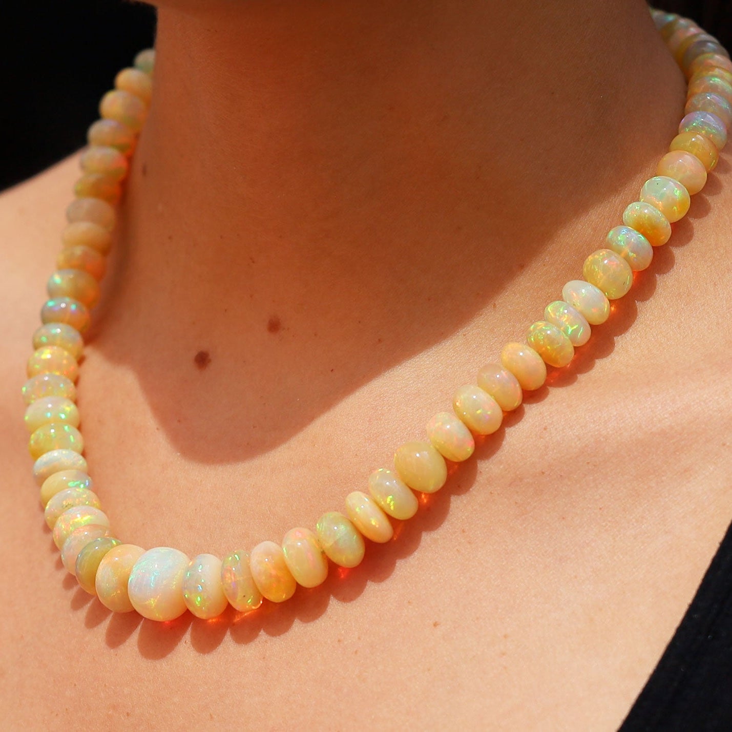 214 Carat Opal Beads & Pavé Diamond Clasp Necklace