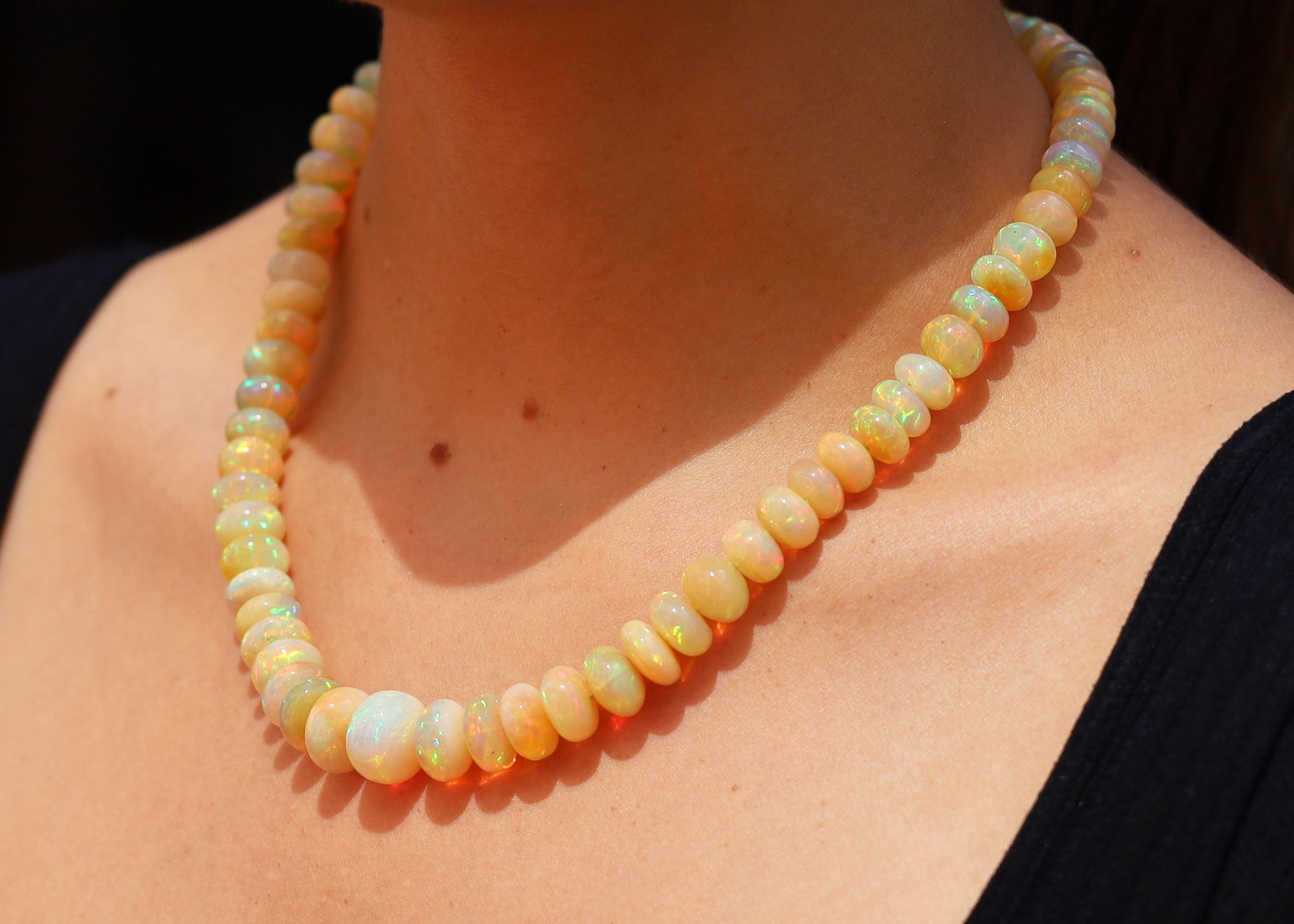214 Carat Opal Beads & Pavé Diamond Clasp Necklace