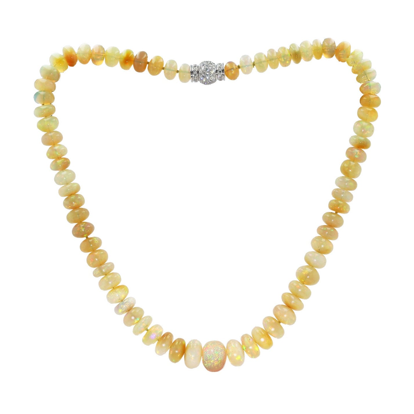 214 Carat Opal Beads & Pavé Diamond Clasp Necklace