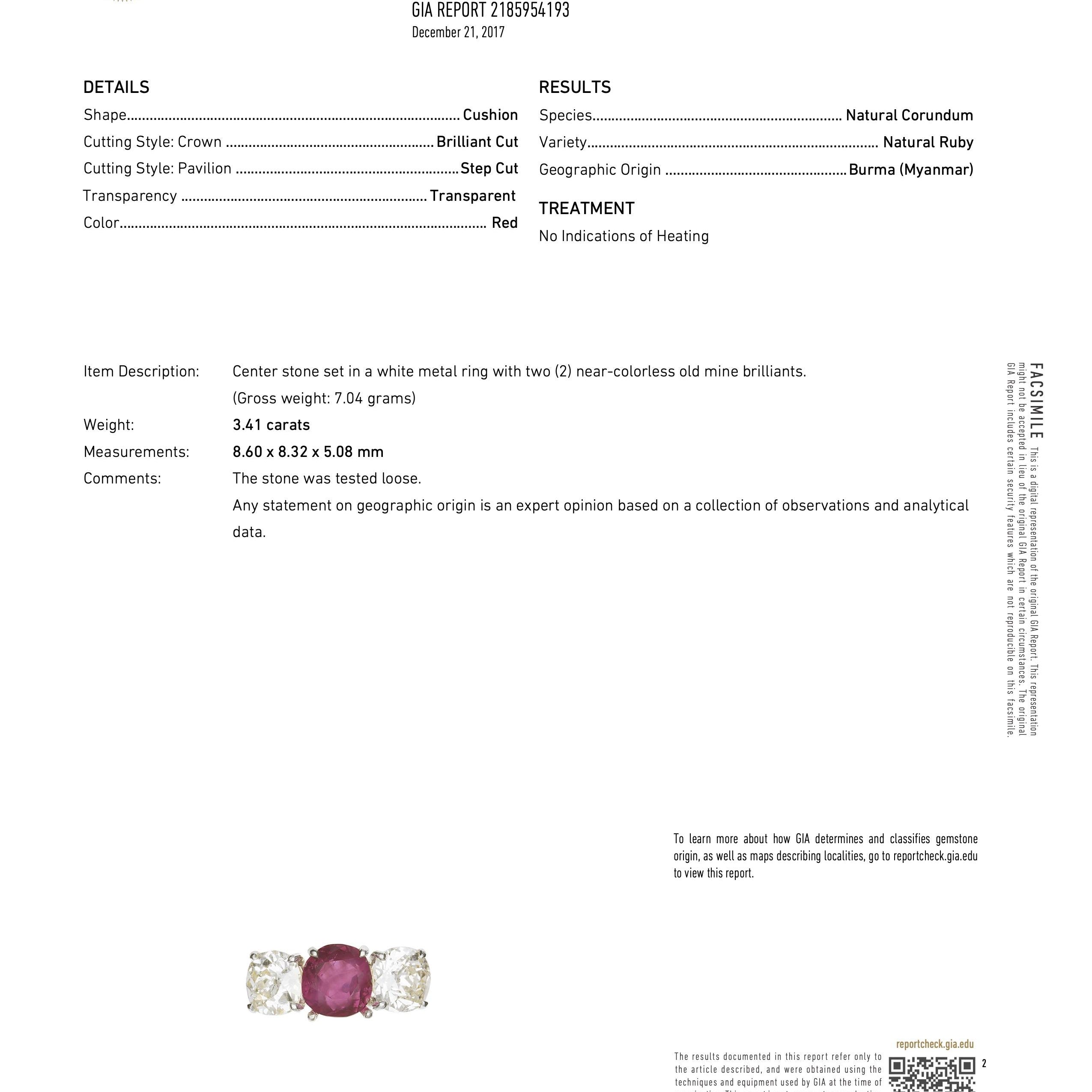 READY Art Deco 3.41 Carat No Heat Burma Ruby Ring Mounted by Cartier