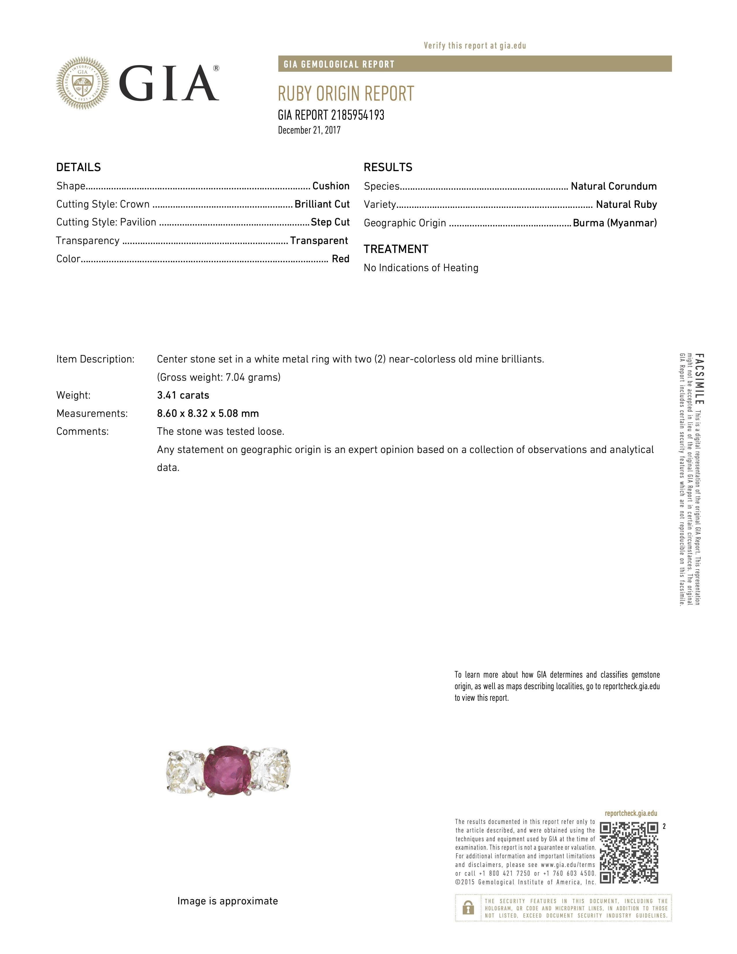 READY Art Deco 3.41 Carat No Heat Burma Ruby Ring Mounted by Cartier