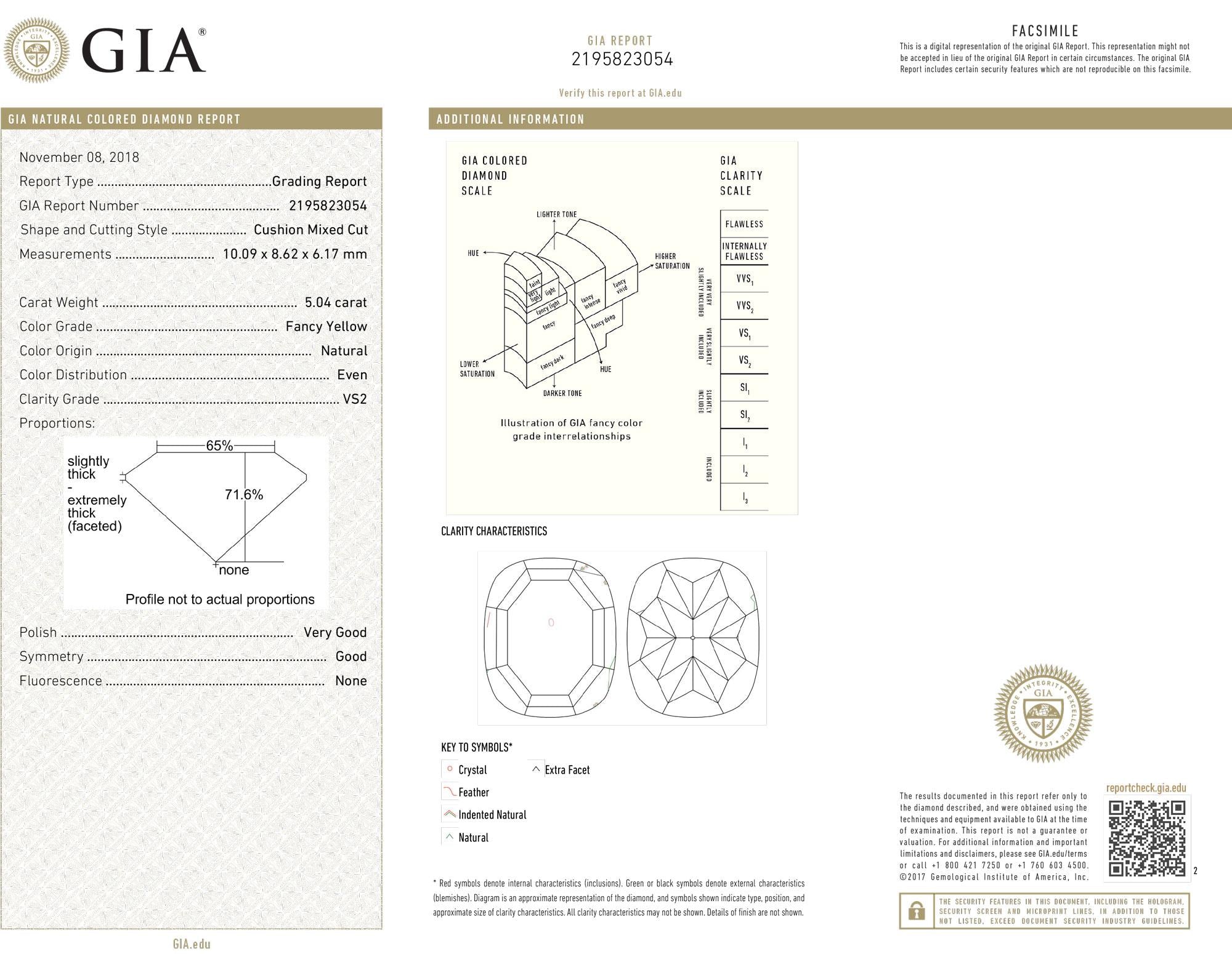 Oscar Heyman GIA Certified 5.04 Carat Fancy Yellow Diamond Engagement Ring