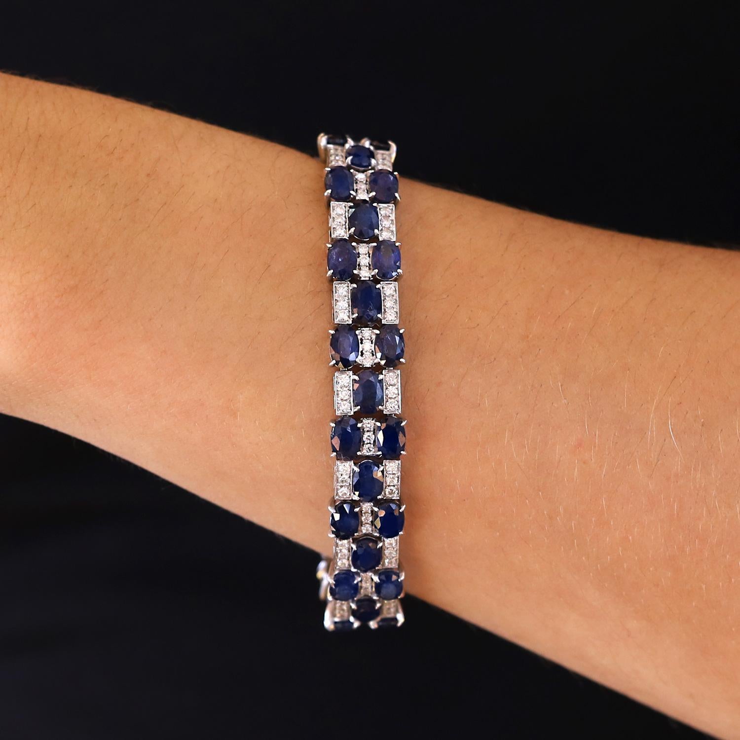 Mid Century 25 Carat Sapphire & Diamond Checkerboard Bracelet