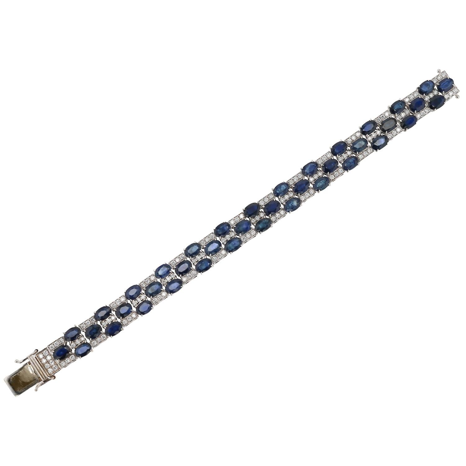 Mid Century 25 Carat Sapphire & Diamond Checkerboard Bracelet