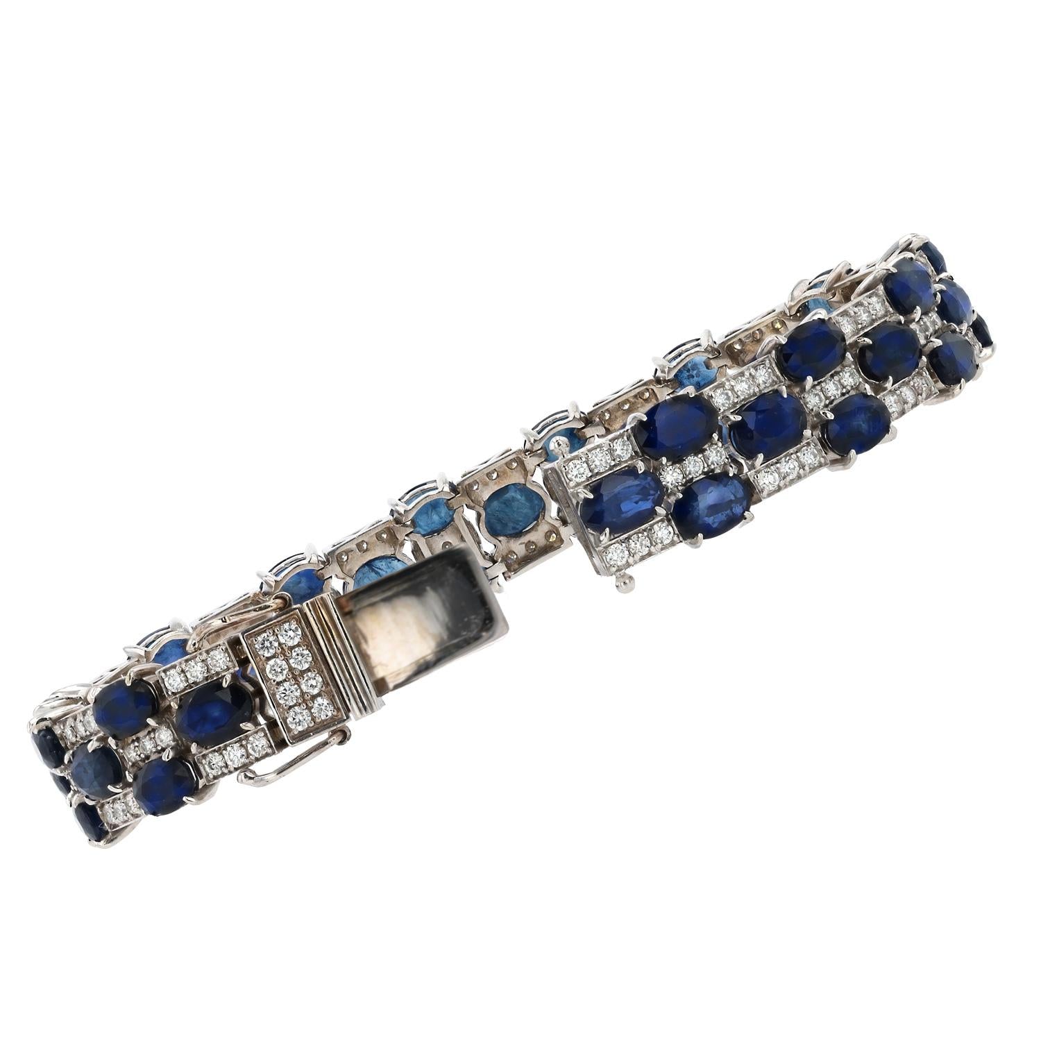Mid Century 25 Carat Sapphire & Diamond Checkerboard Bracelet