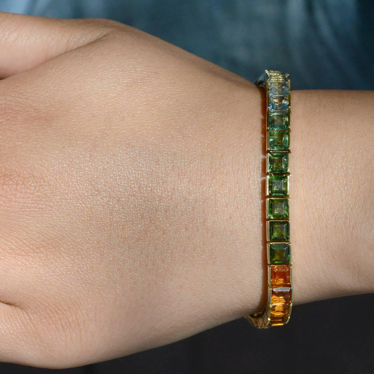 25 Carat Rainbow Gemstone Unisex Tourmaline Tennis Bracelet