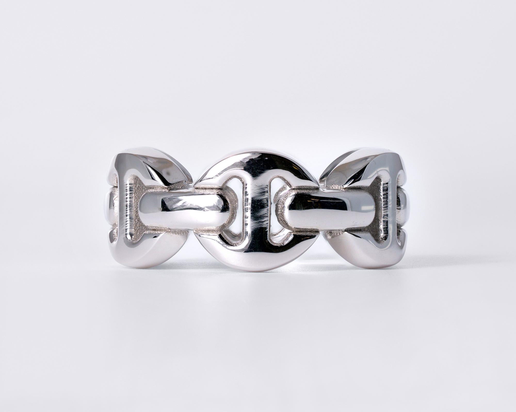 Hoorsenbuhs Wide White Gold Tri-Link Men's Band Size 9.5