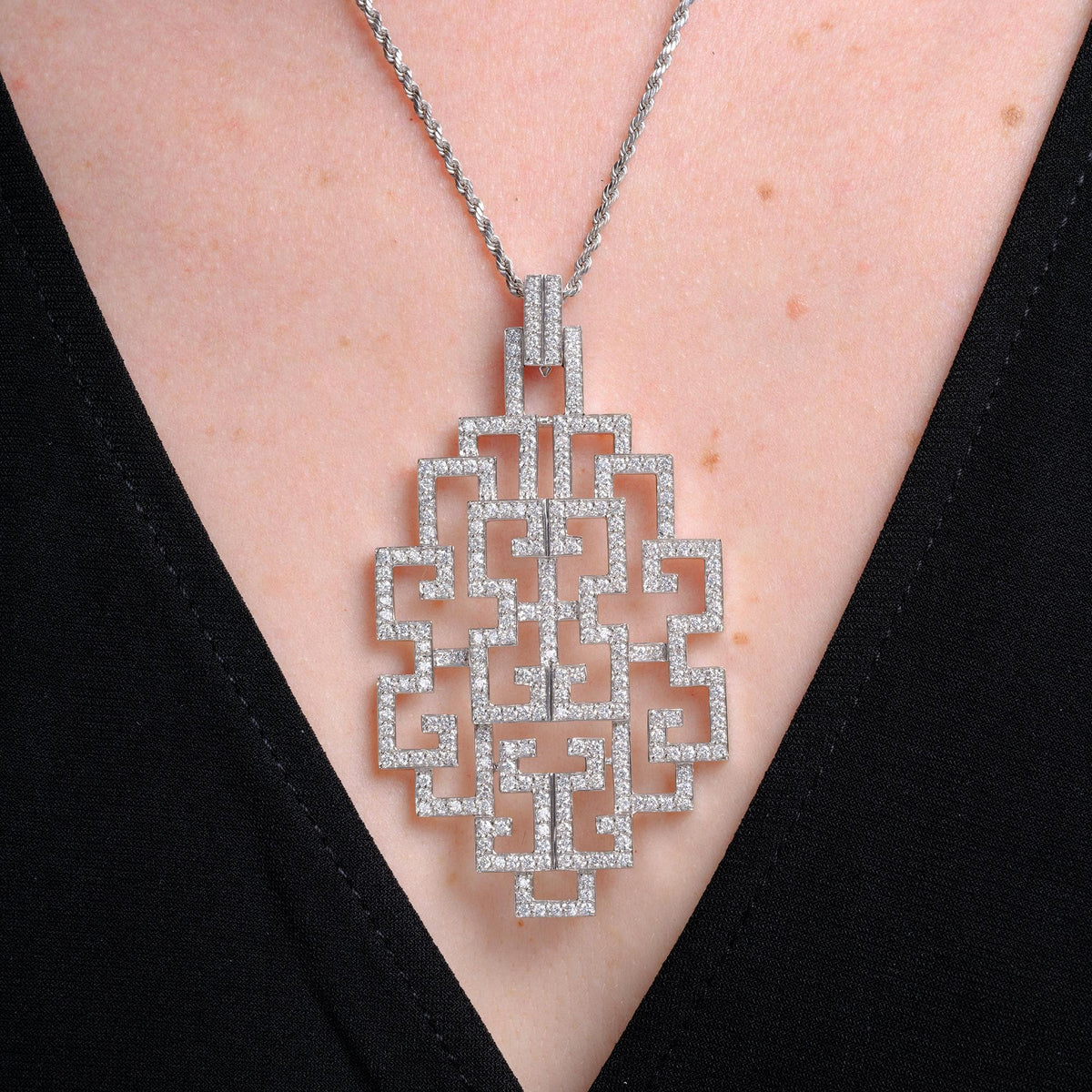 2.72 Carat Diamond White Gold Geometric Enhancer Large Pendant Necklace