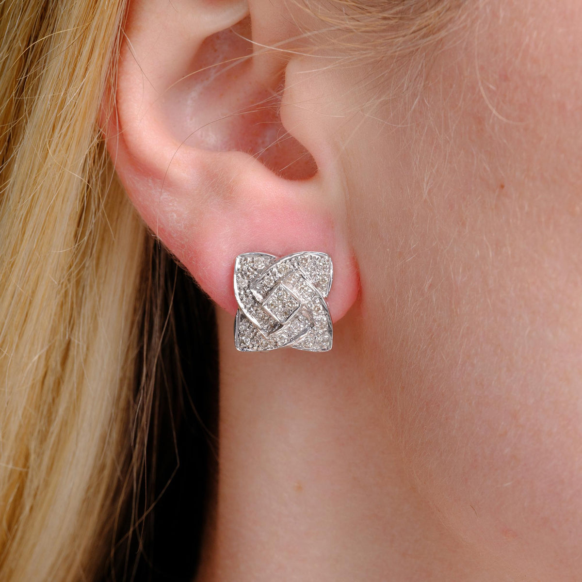 Estate 14k White Gold 0.50ct Pavè Diamond Knot Earrings