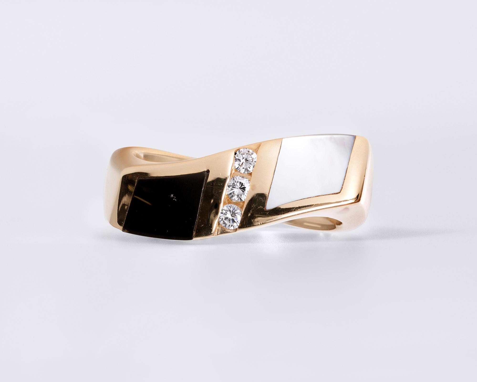 Kabana Onyx & Mother of Pearl Diamond Wavy Wedding Band