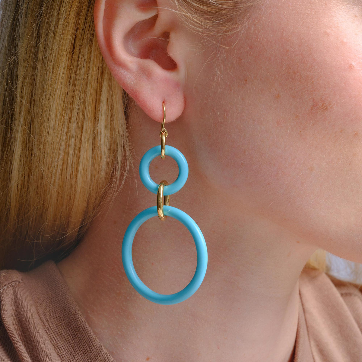 Vintage Faraone Mennella 18k Turquoise Double Hoop Drop Earrings
