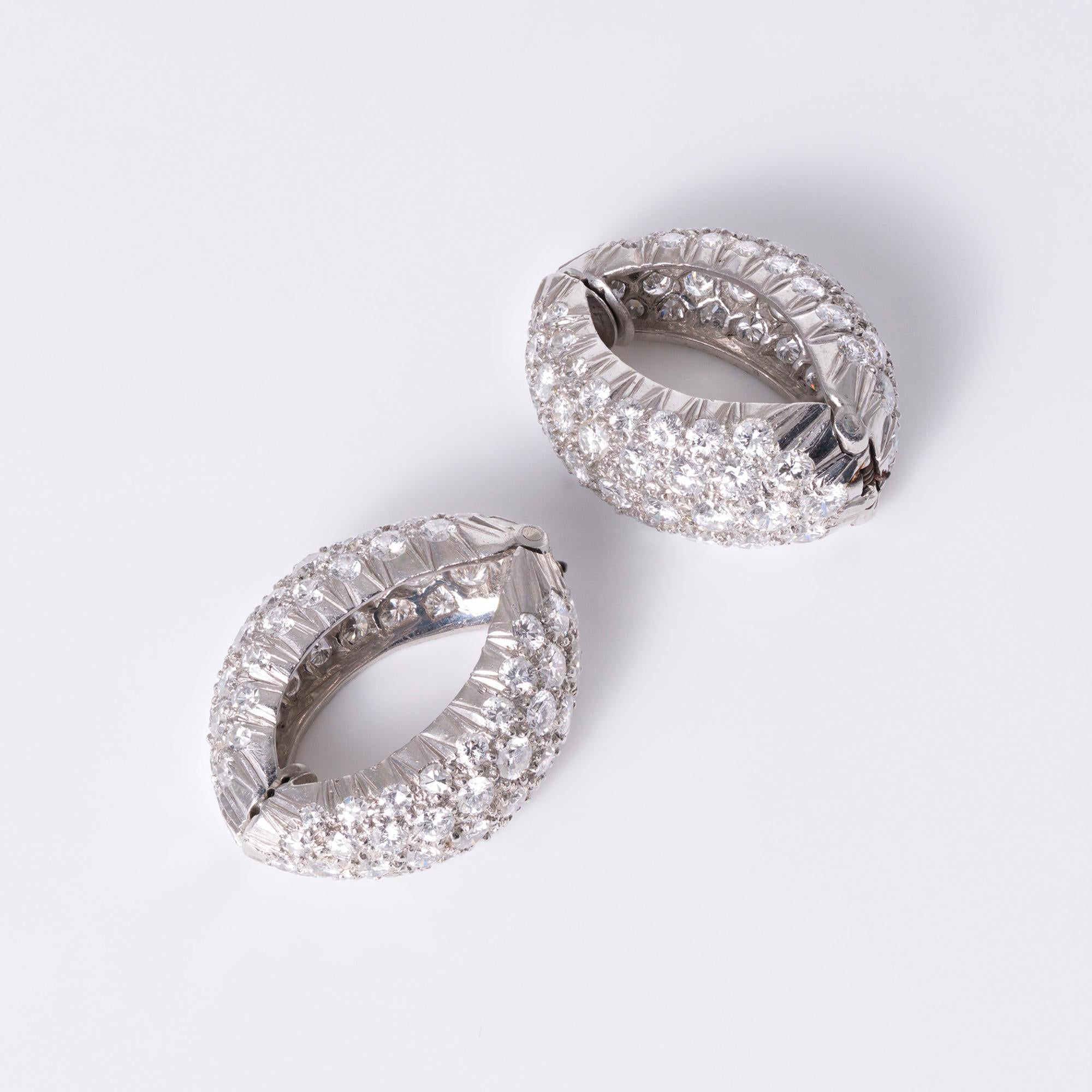 Estate 6 Carat Diamond Pavè Platinum Double-Sided Huggie Earclips
