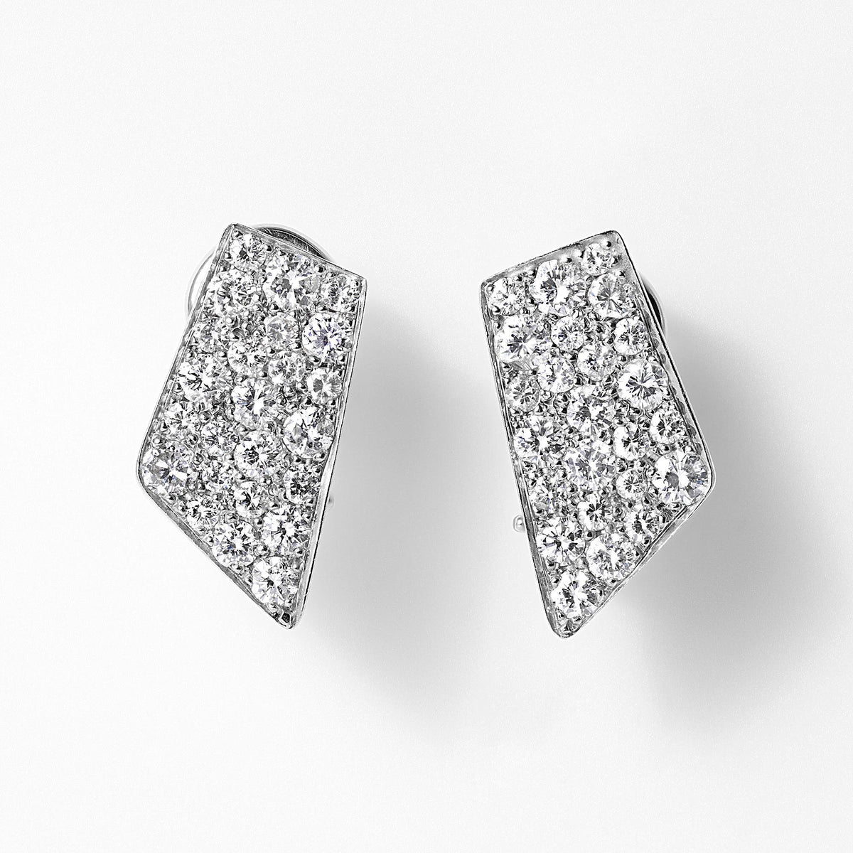 Geometric 1.30 Carat Pavè Diamond 14K White Gold Omega Back Estate Earrings
