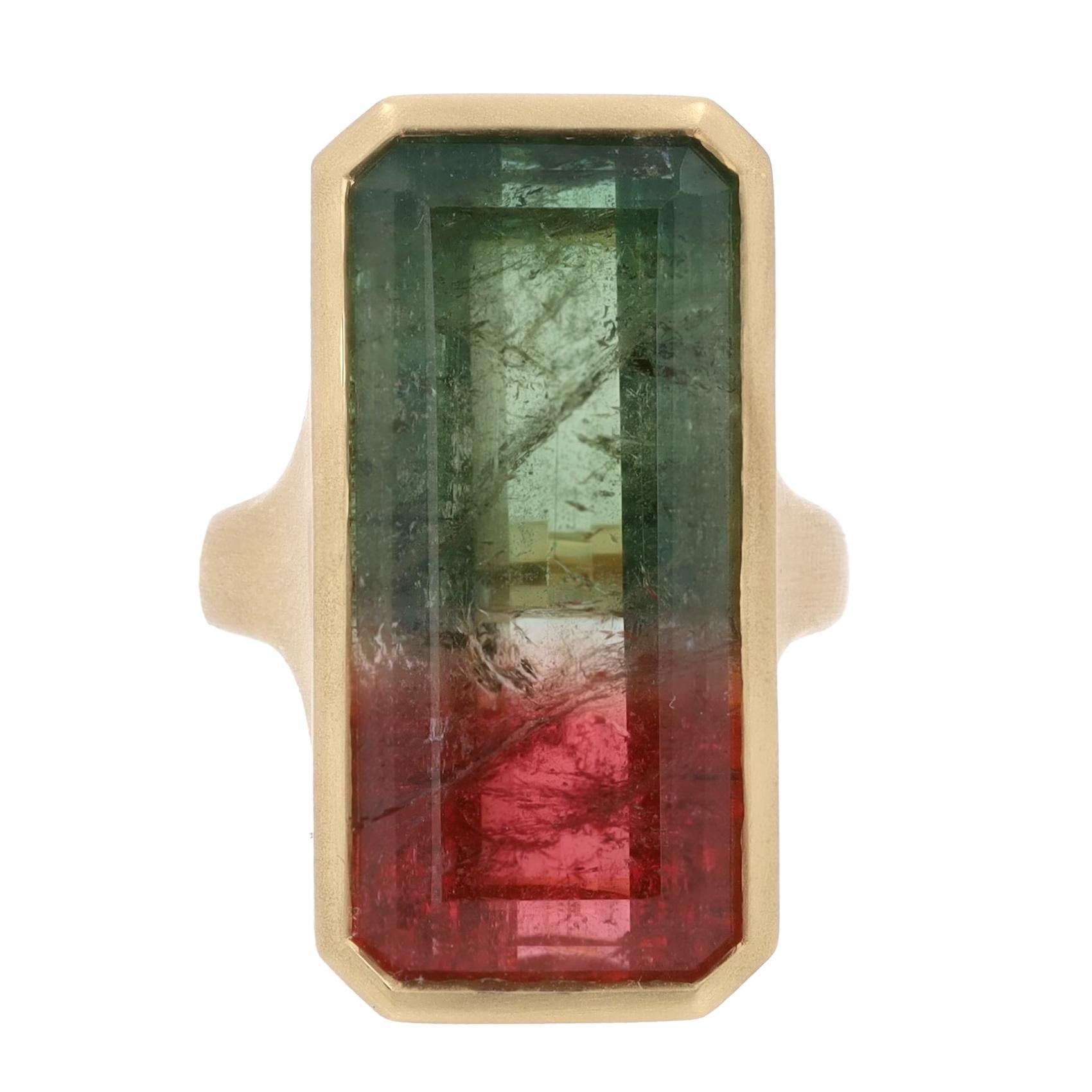 Vintage 25 Carat Watermelon Tourmaline 14k Gold Cocktail Ring