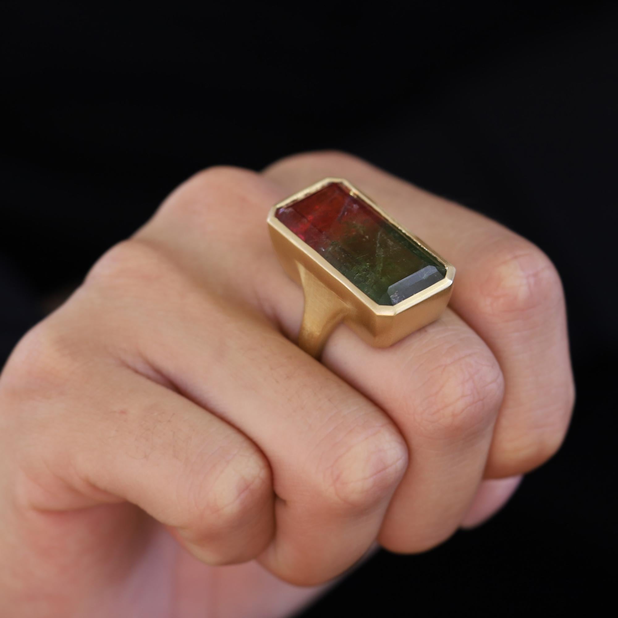 Vintage 25 Carat Watermelon Tourmaline 14k Gold Cocktail Ring