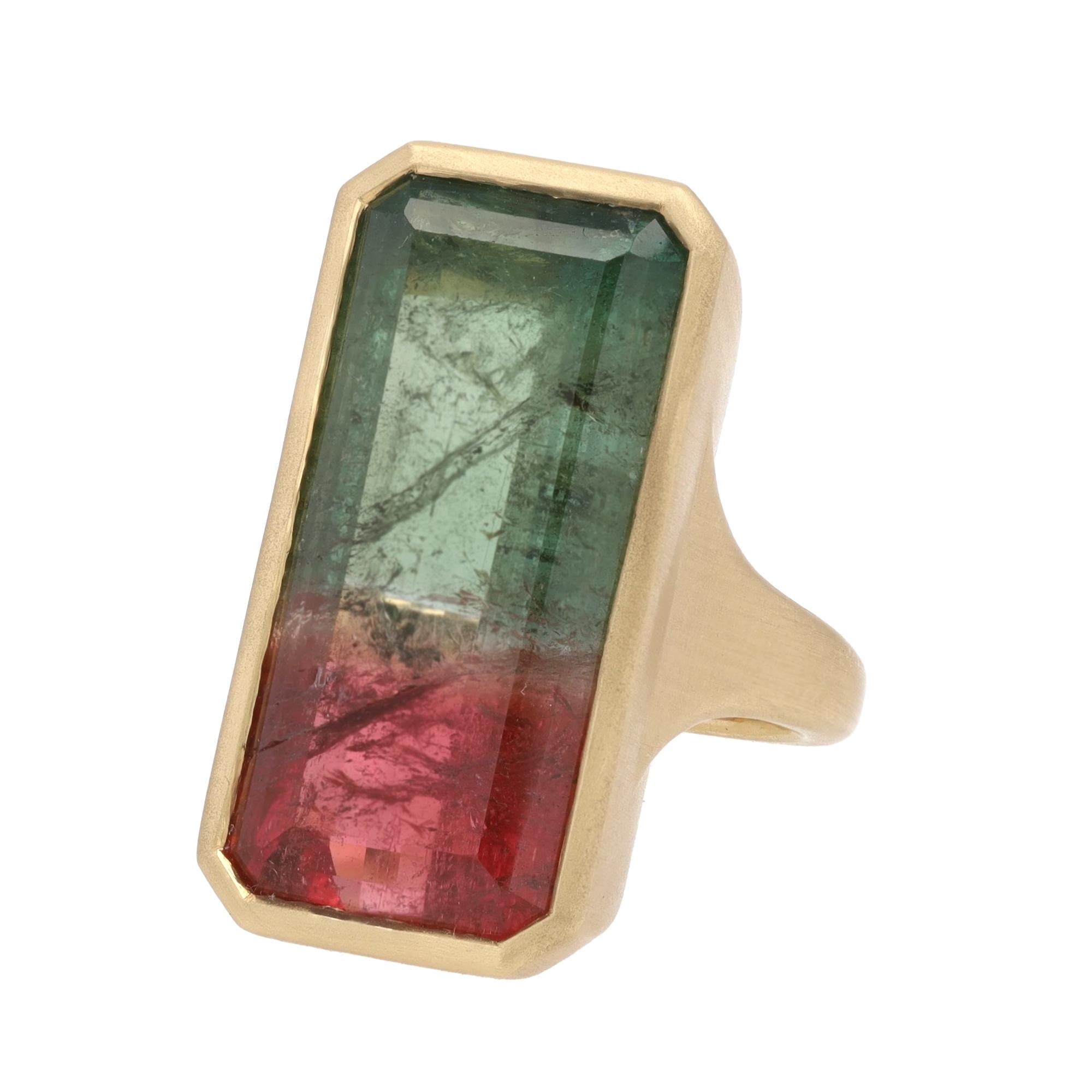 Vintage 25 Carat Watermelon Tourmaline 14k Gold Cocktail Ring