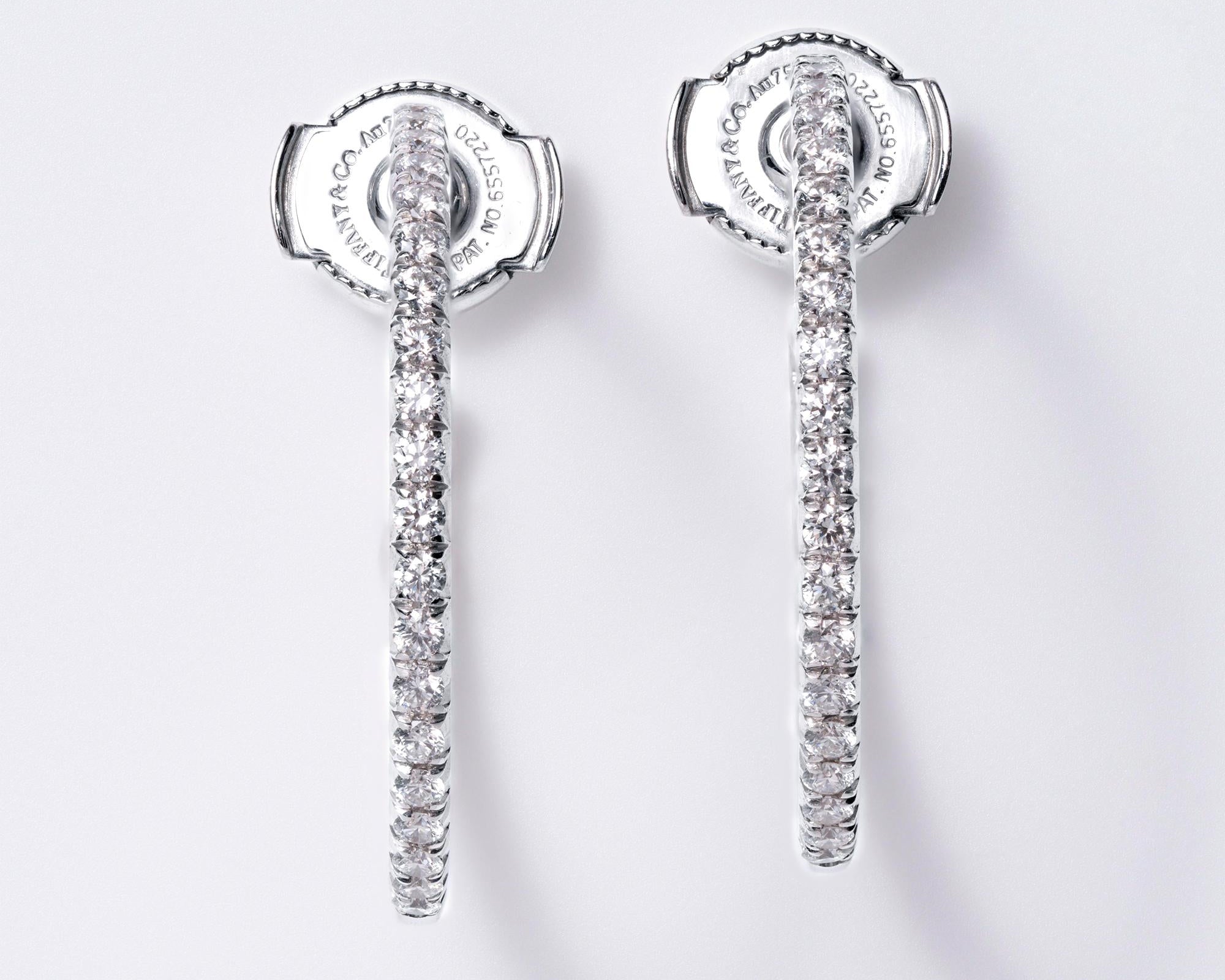 Estate Tiffany & Co Metro Collection White Gold Diamond Hoop Earrings