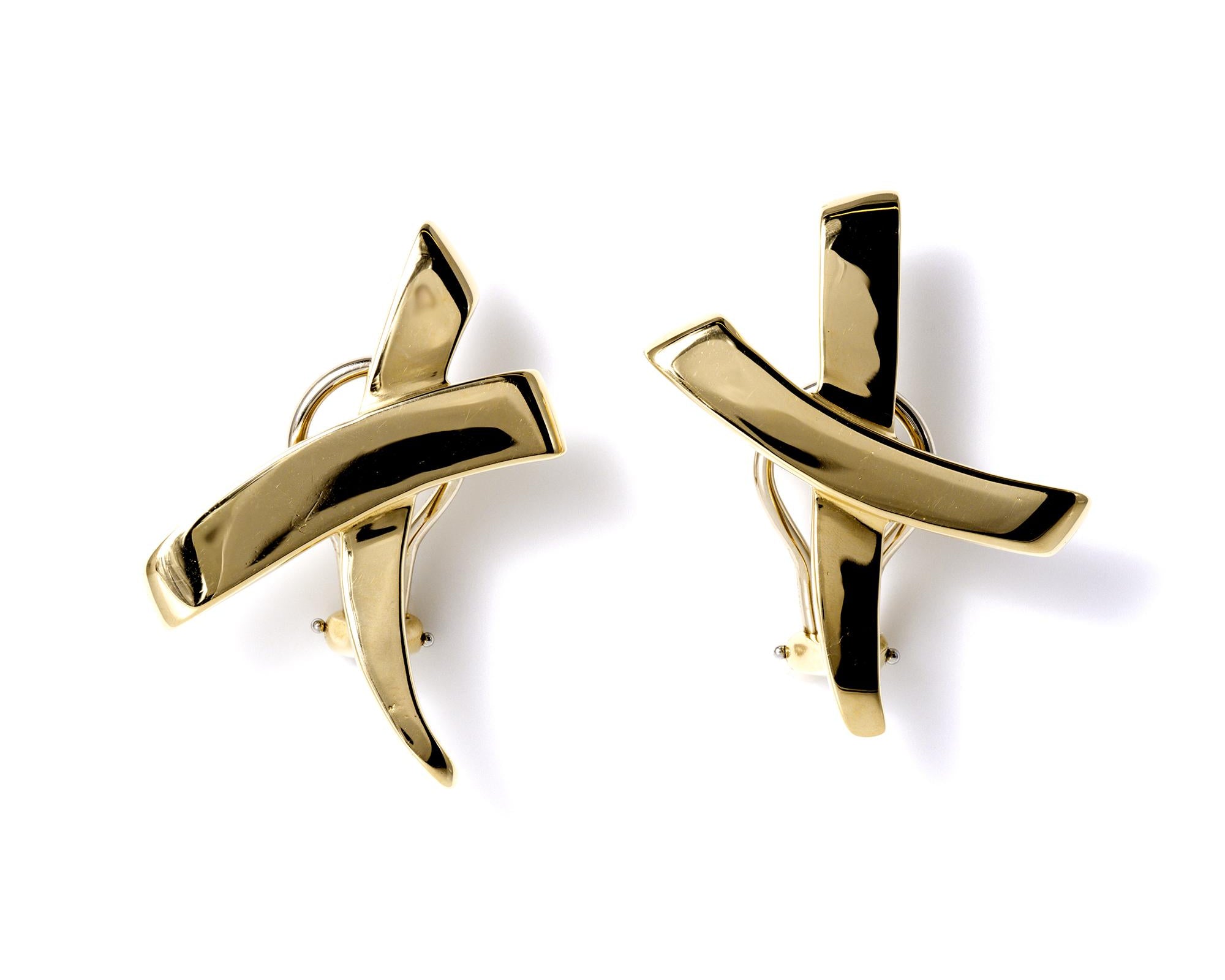 Vintage 1983 Tiffany & Co Paloma Picasso X Graffiti 18k Yellow Gold Earrings