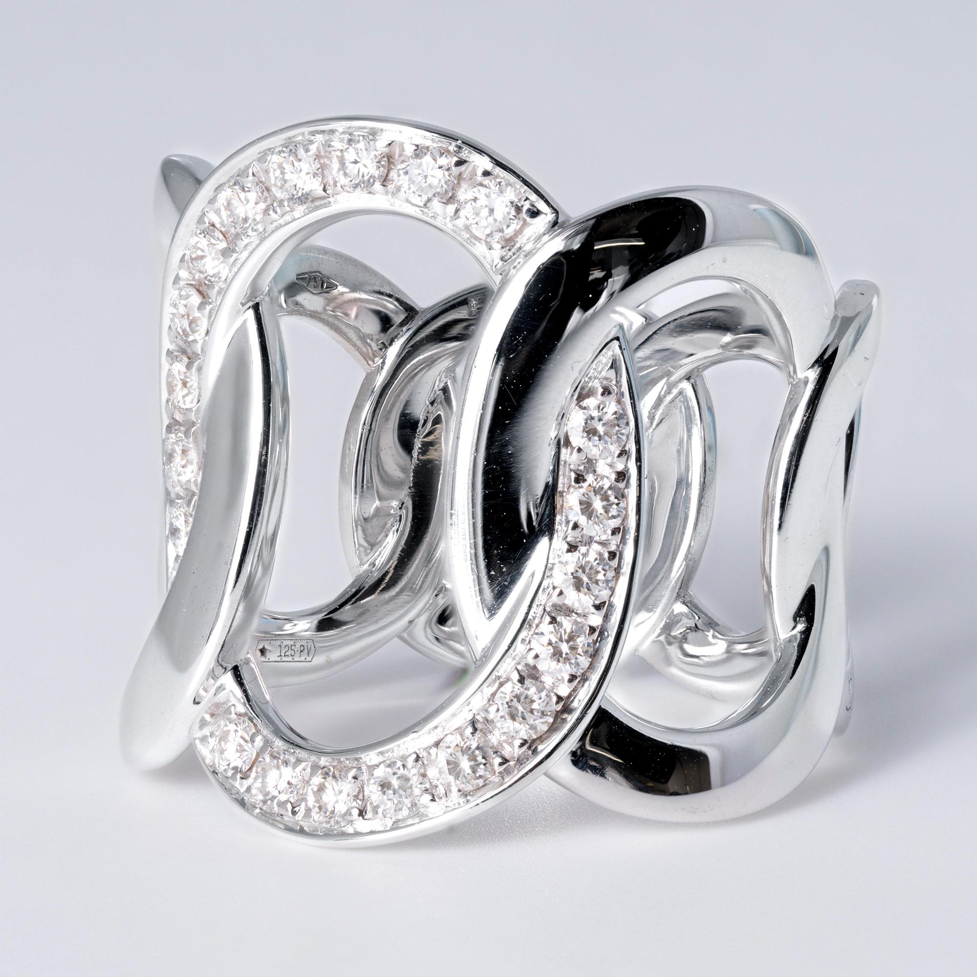 Estate Pomellato Brera Ring Wide White Gold Diamond Band