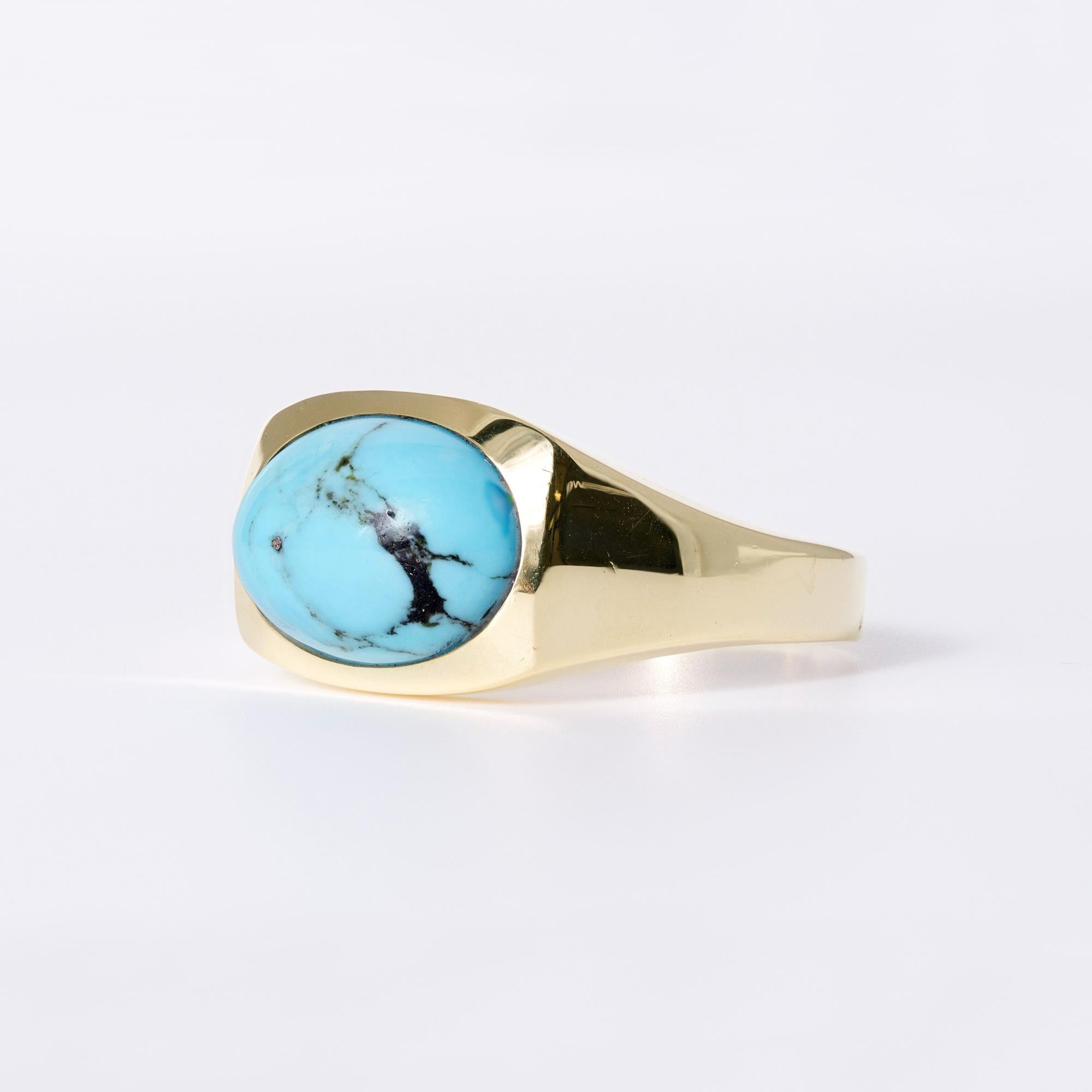 Vintage 1970s Men's Turquoise & 14k Gold Ring