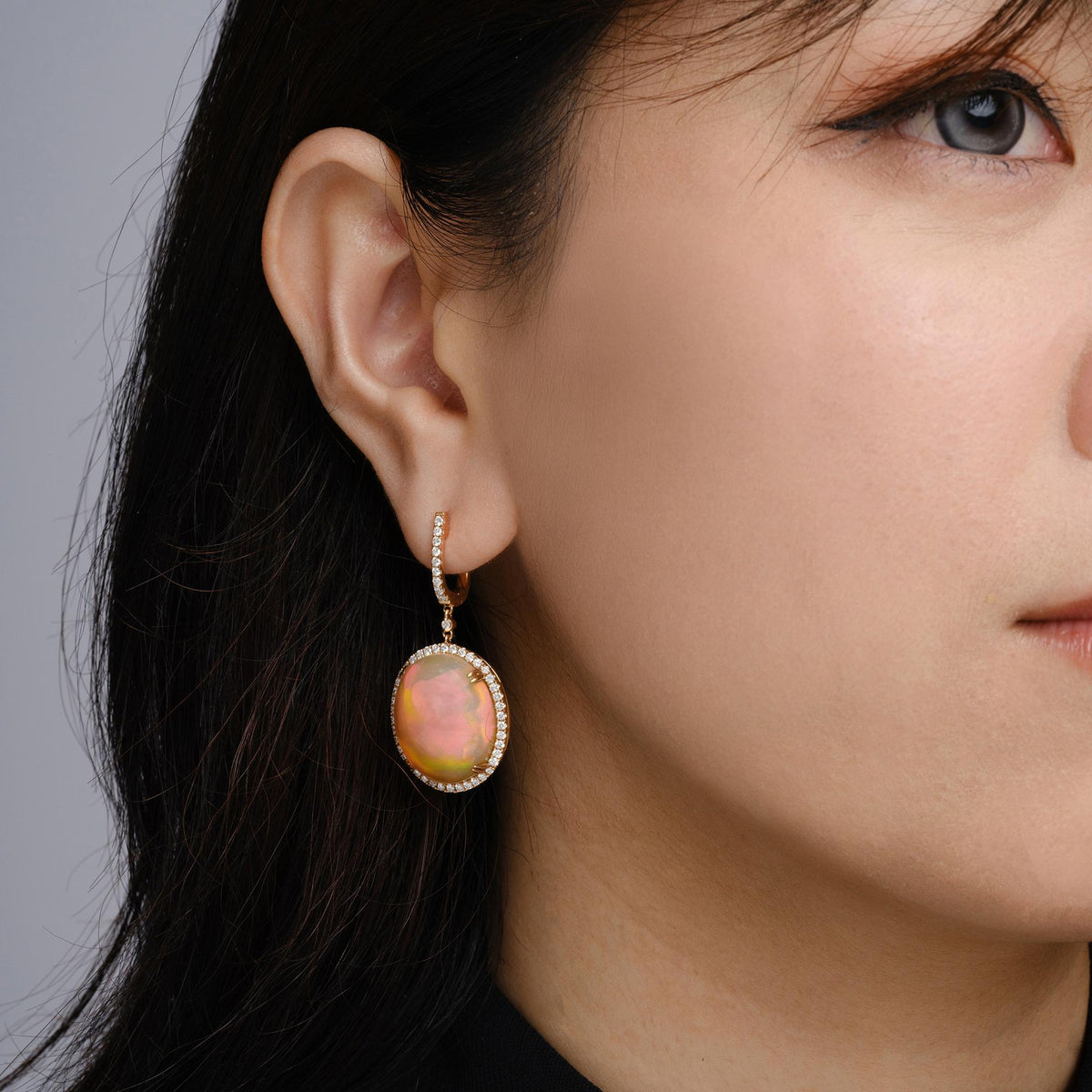 Fiery 27 Carat Opal & Diamond 18k Rose Gold Drop Earrings