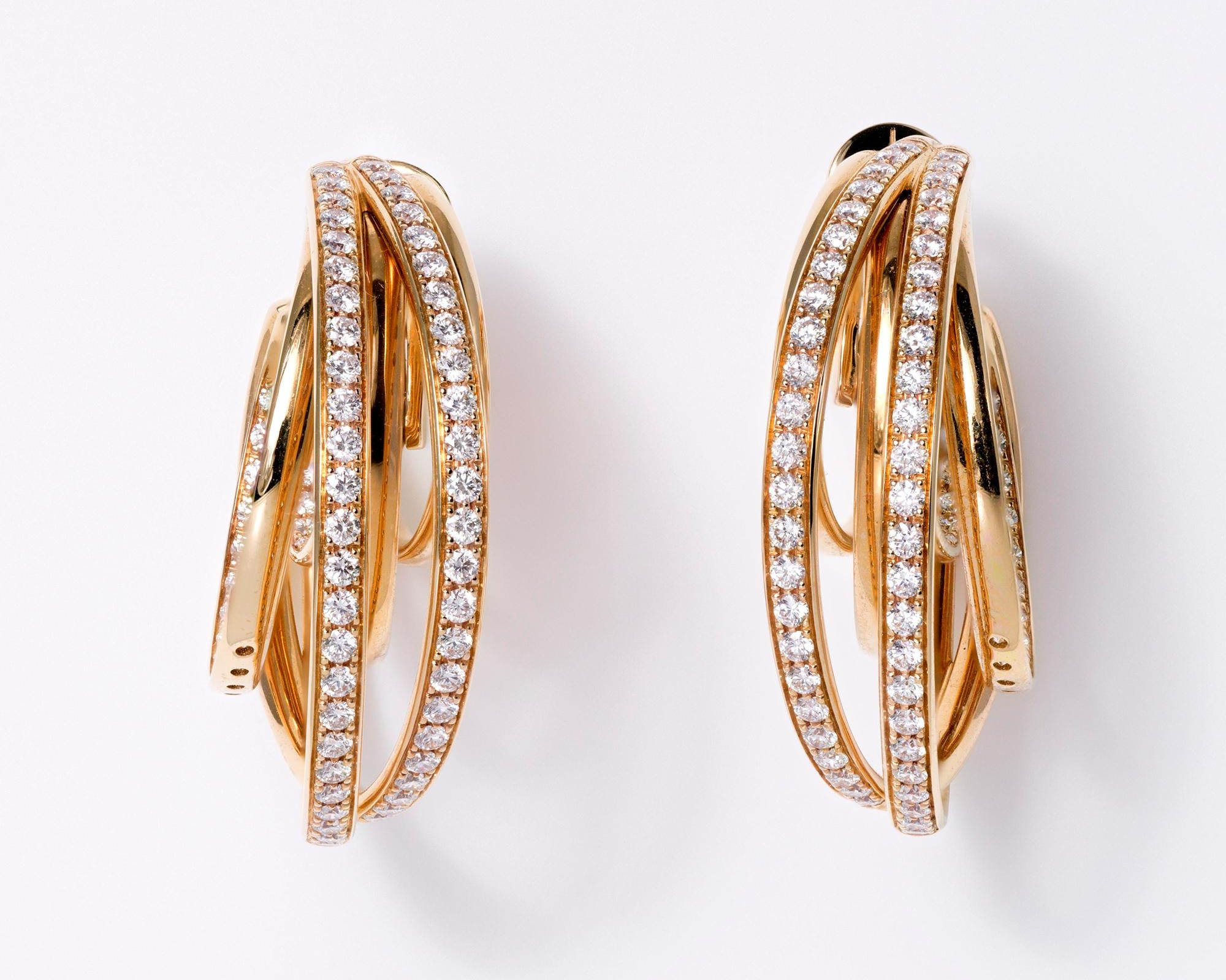 Estate De Grisogono Allegra 4 Carat Diamond Intertwined Hoop Earrings