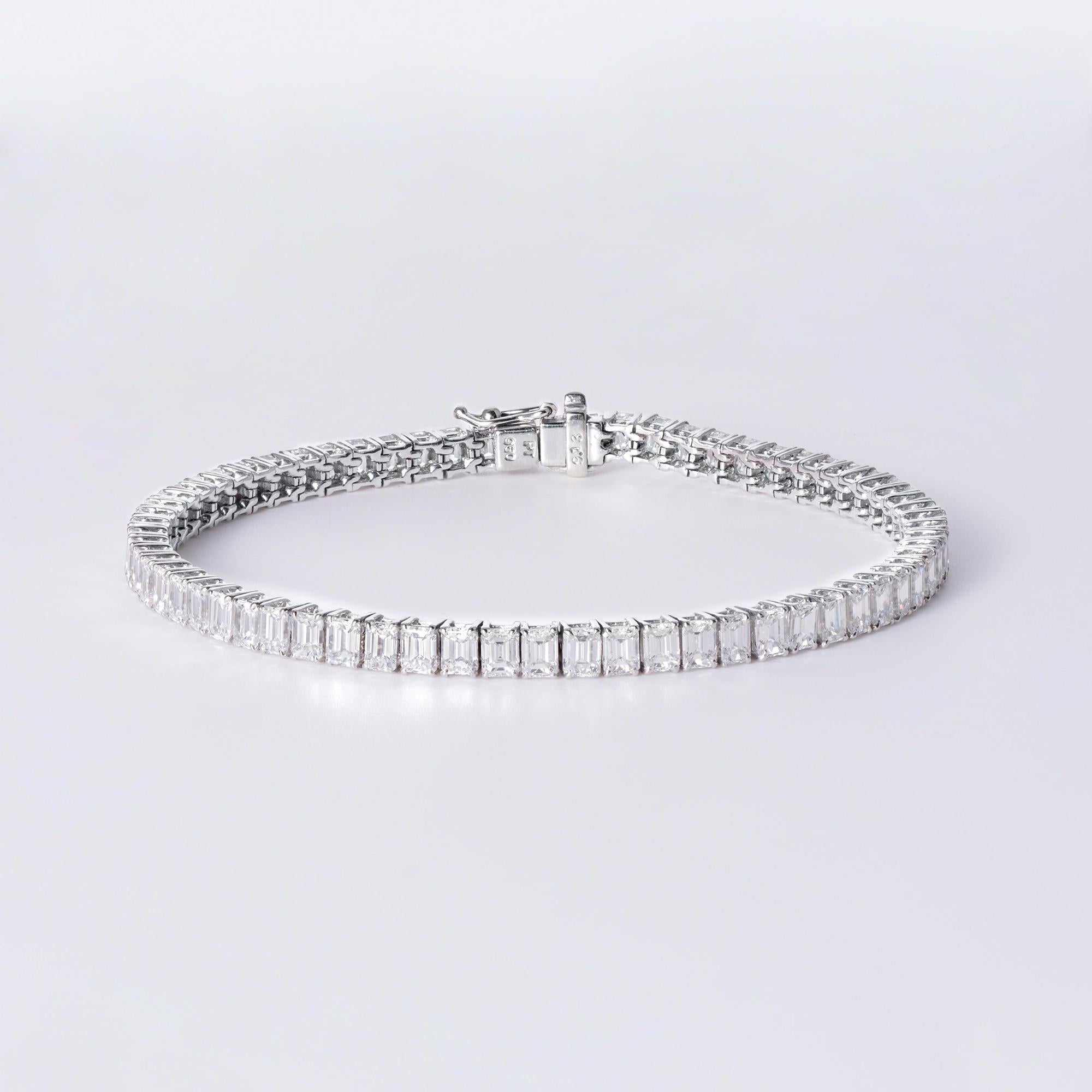 Estate 9 Carat Emerald Cut Diamond and Platinum Tennis Bracelet