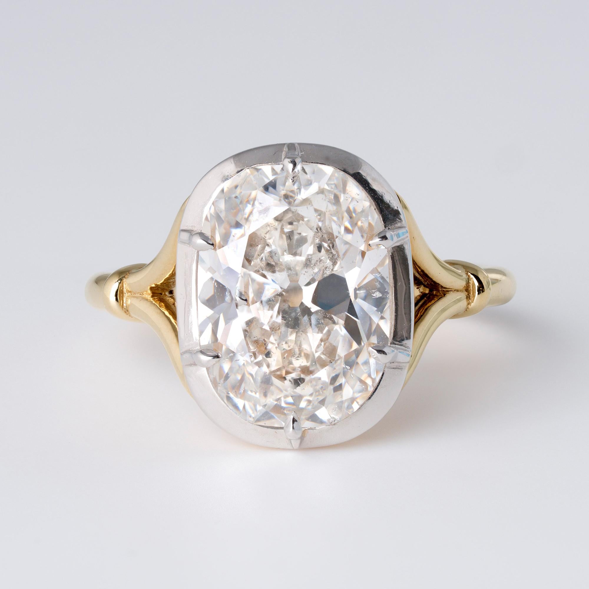 GIA 5 Carat Antique Elongated Old Mine Cut Diamond Ring