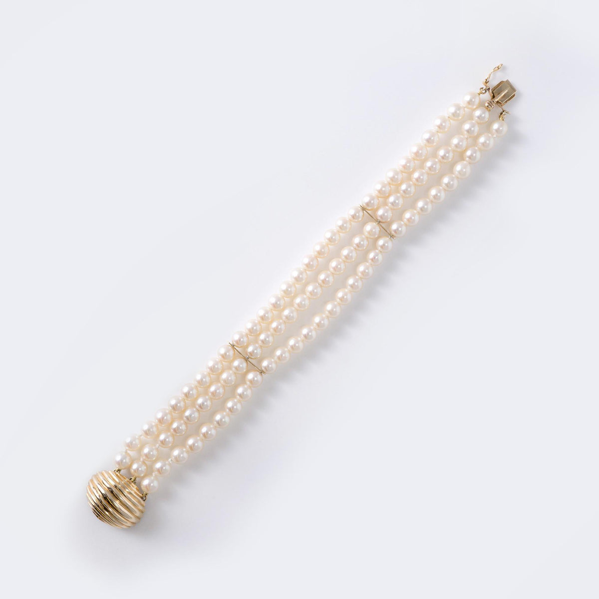 Vintage 14k Gold 3 Row Pearl Wide Triple Strand Bracelet