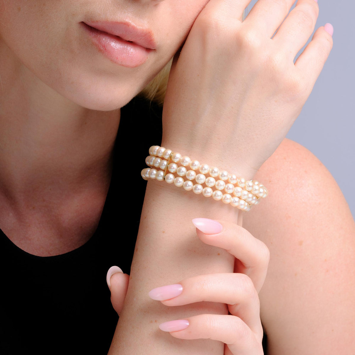 Vintage 14k Gold 3 Row Pearl Wide Triple Strand Bracelet