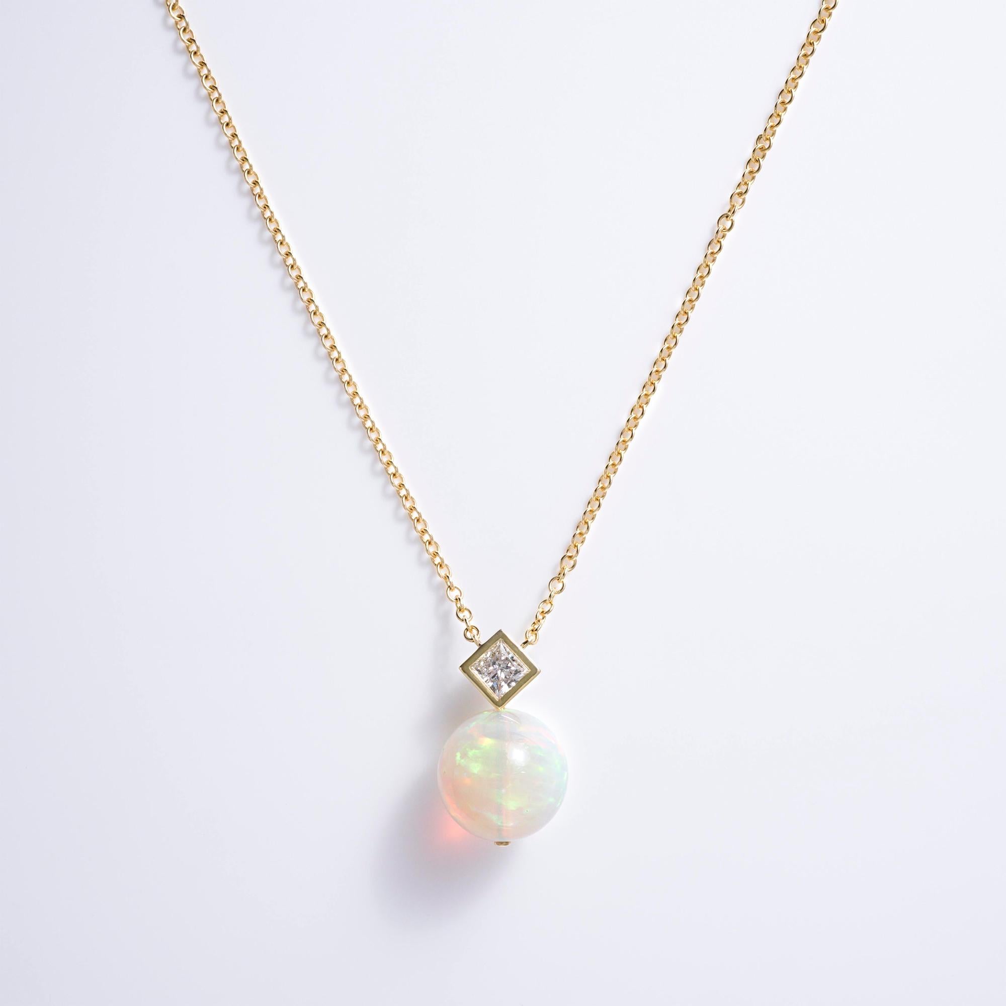Modernist 21 Carat Opal Orb Diamond Sphere Pendant Necklace