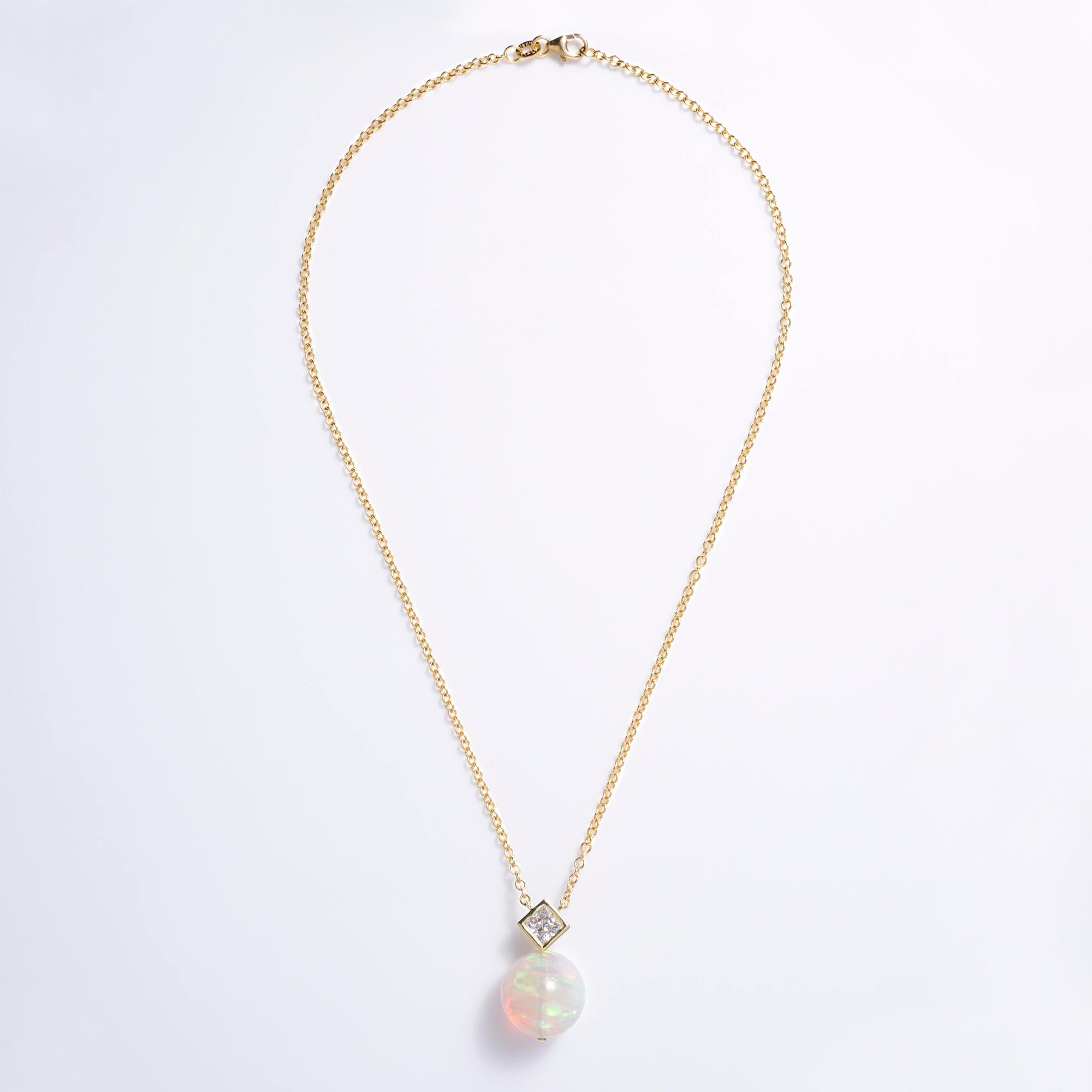 Modernist 21 Carat Opal Orb Diamond Sphere Pendant Necklace