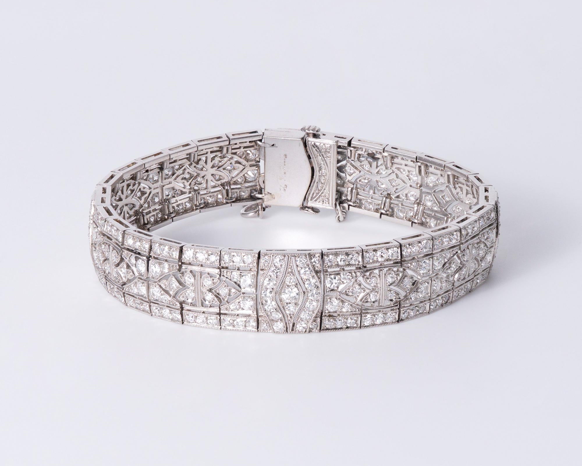 Antique Tiffany & Co. Art Deco 6 Carat Diamond Platinum Filigree Line Bracelet
