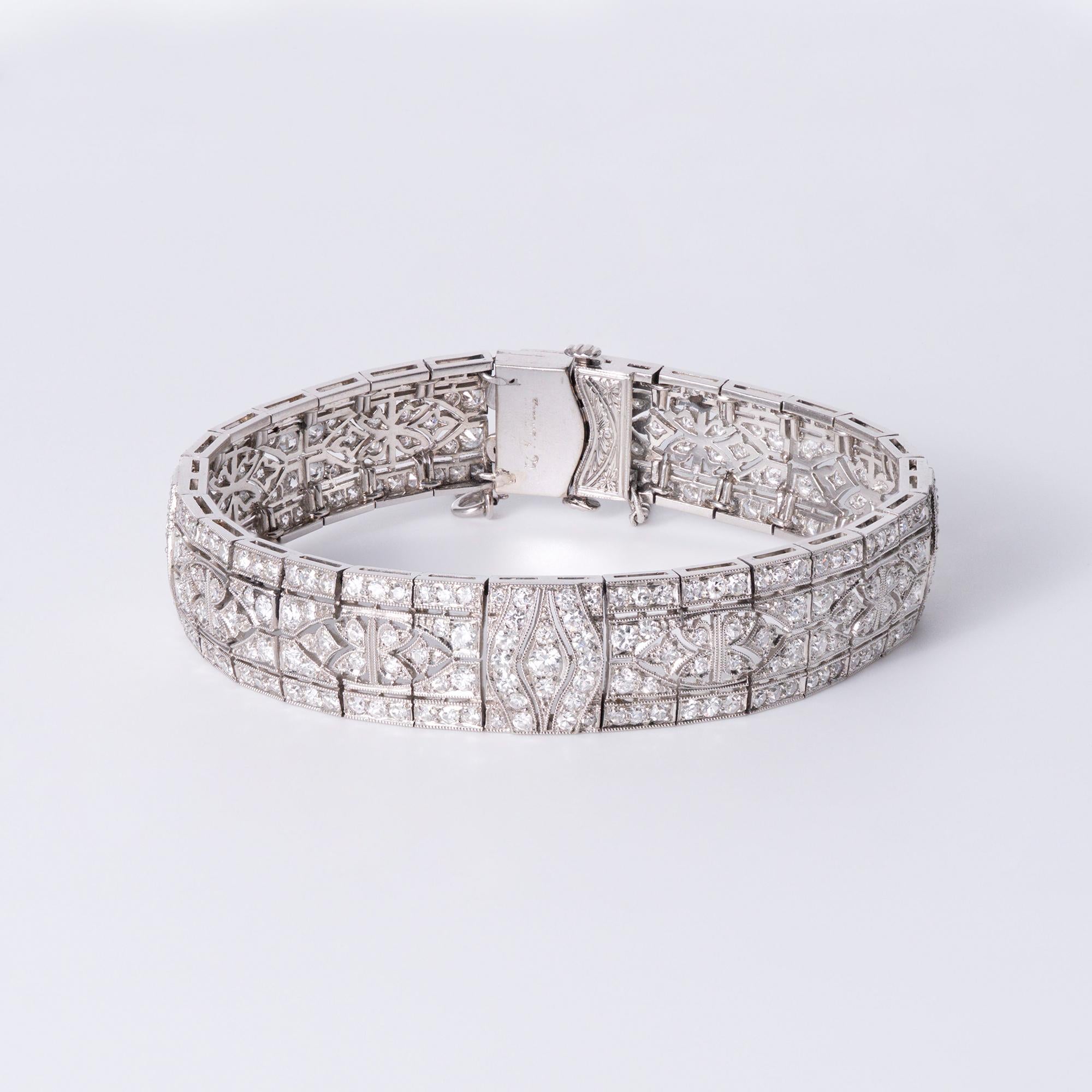Antique Tiffany & Co. Art Deco 6 Carat Diamond Platinum Filigree Line Bracelet