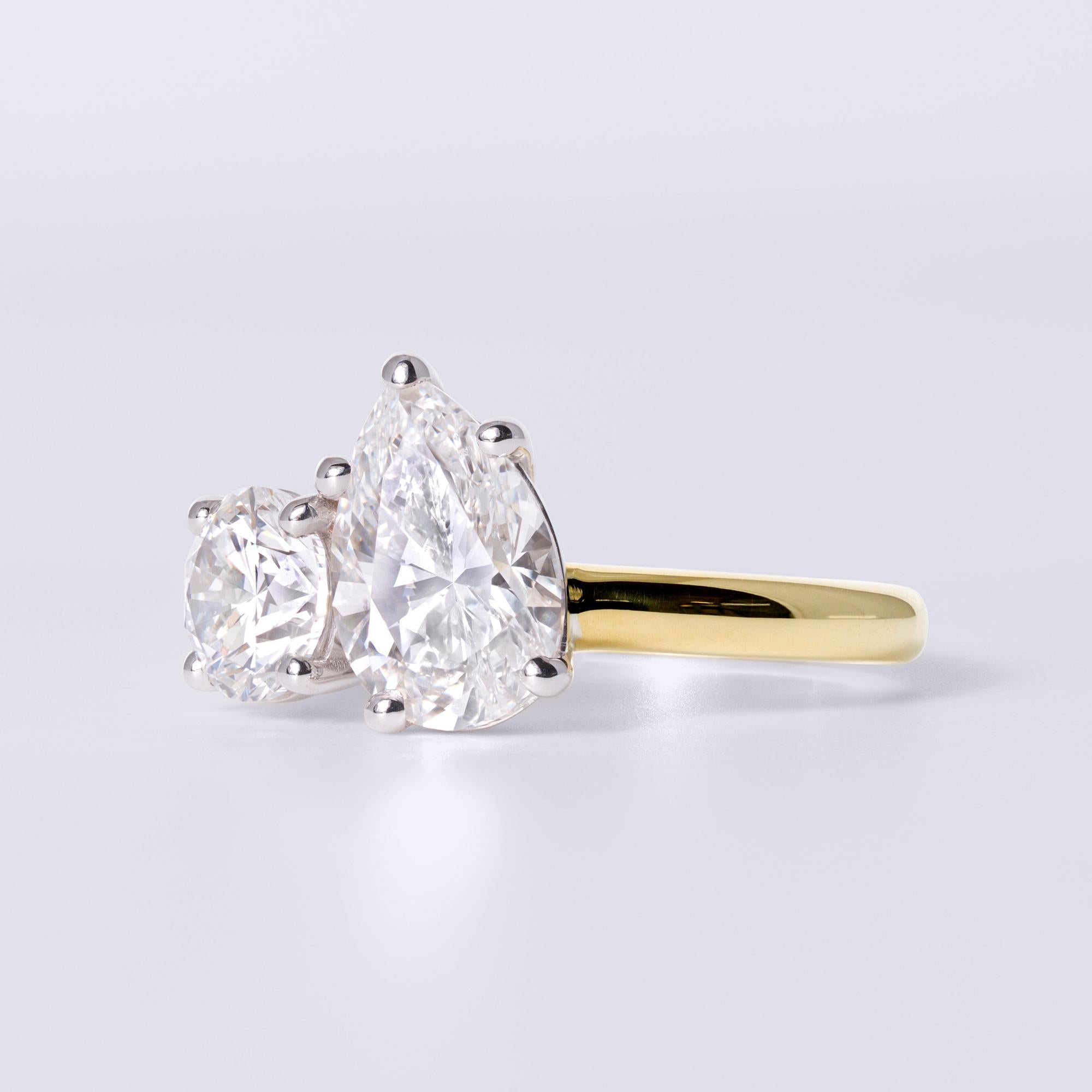 GIA 3 Carat Pear & Round Double Diamond Toi Et Moi Engagement Ring